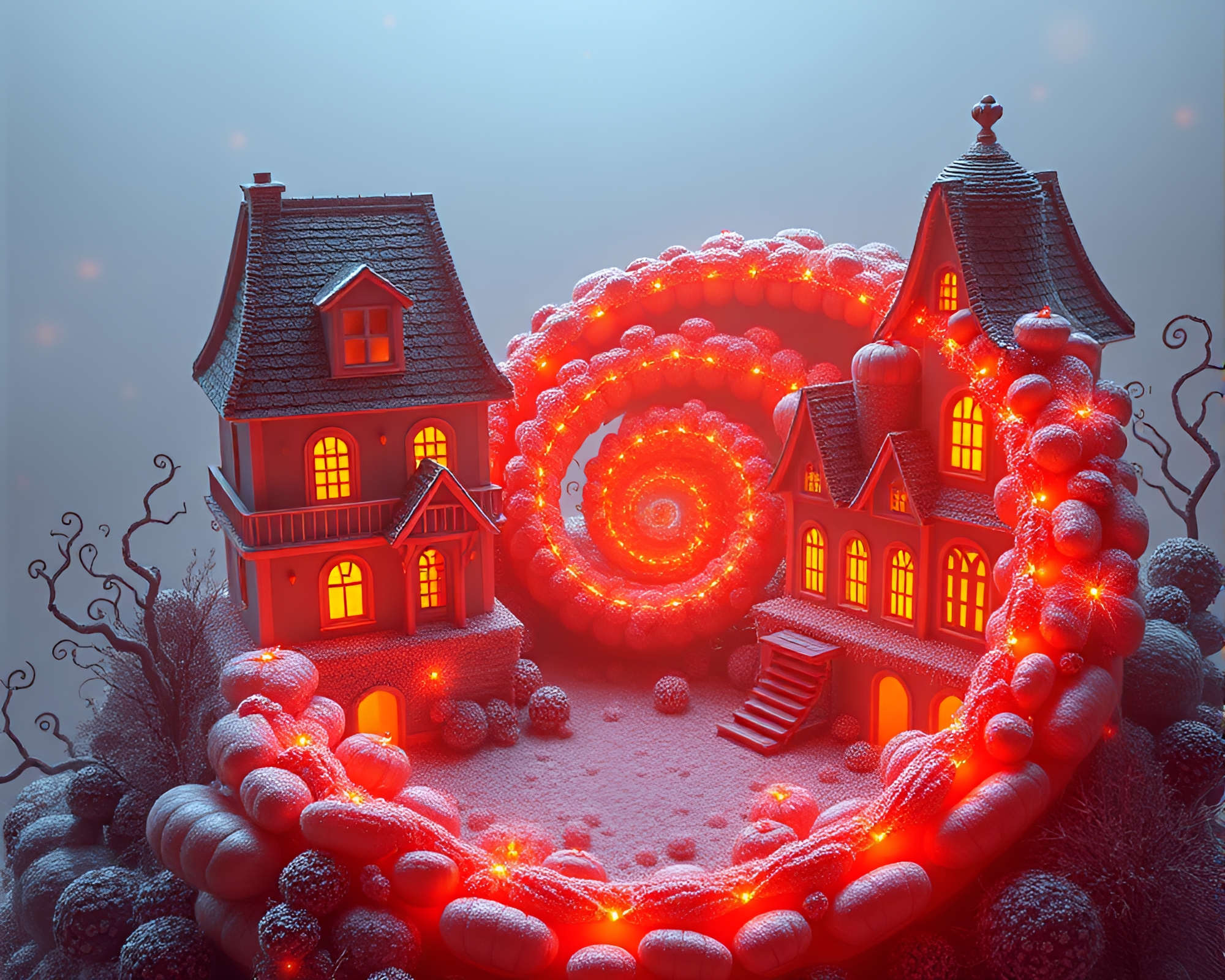 Spiral Pumpkin Pie in Opera-House Wireframe – free AI stock image