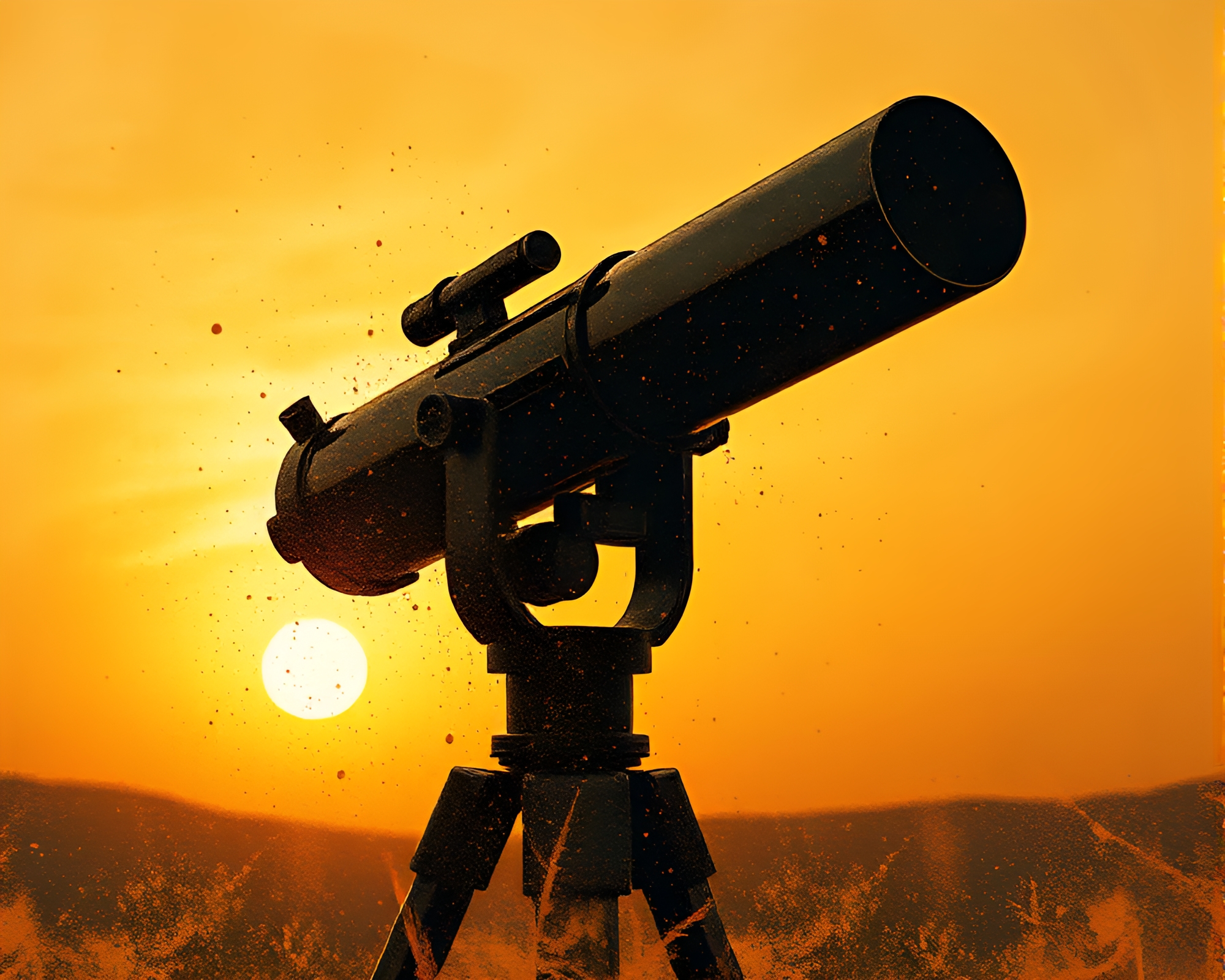 Vintage Telescope in Sepia with Acrylic Spatters – free AI stock image
