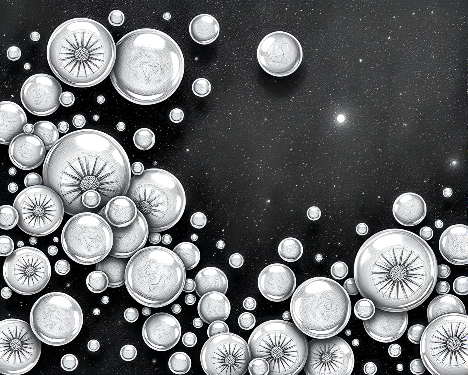 Editorial illustration featuring ancient scroll with bubble clusters in gray tones