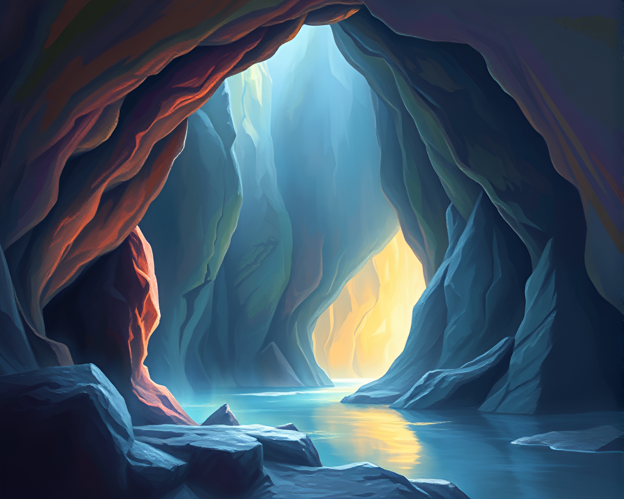 Pastel Glacial Cave with Light Leaks – free AI stock image