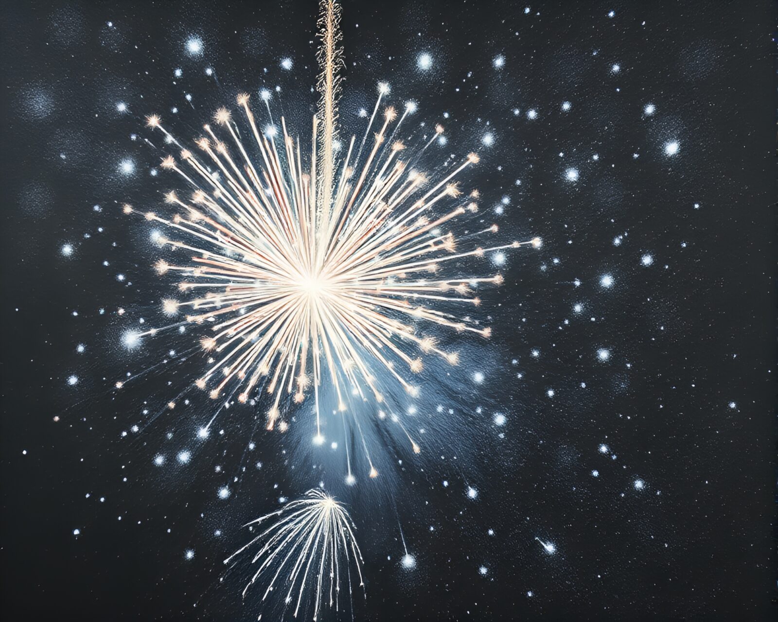 Sparkling chandelier amidst chalk fireworks in winter night