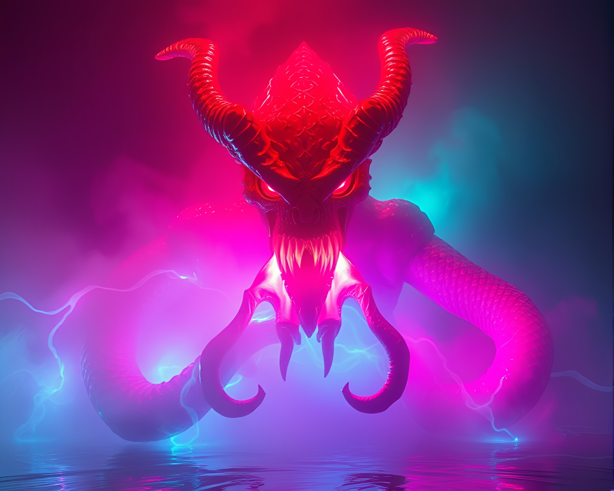 Neon Kraken Sorcery Underwater Glow – free AI stock image