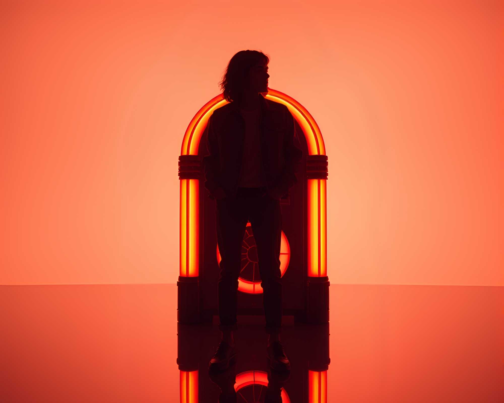 Retro Jukebox Reflection Silhouette Tri-Tone – free AI stock image