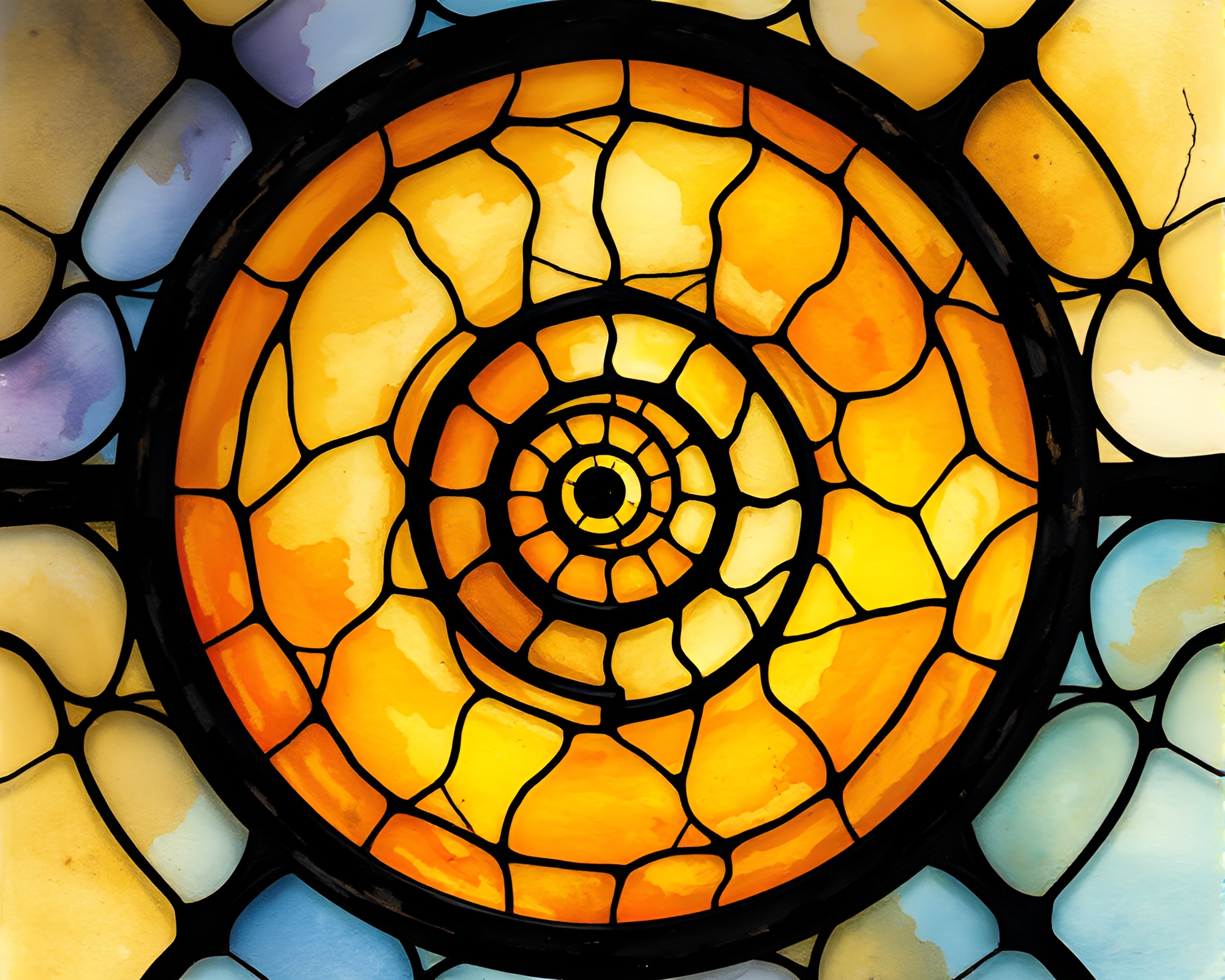 Golden Spiral Stained-Glass Window in Hyper-Realistic Style – free AI stock image