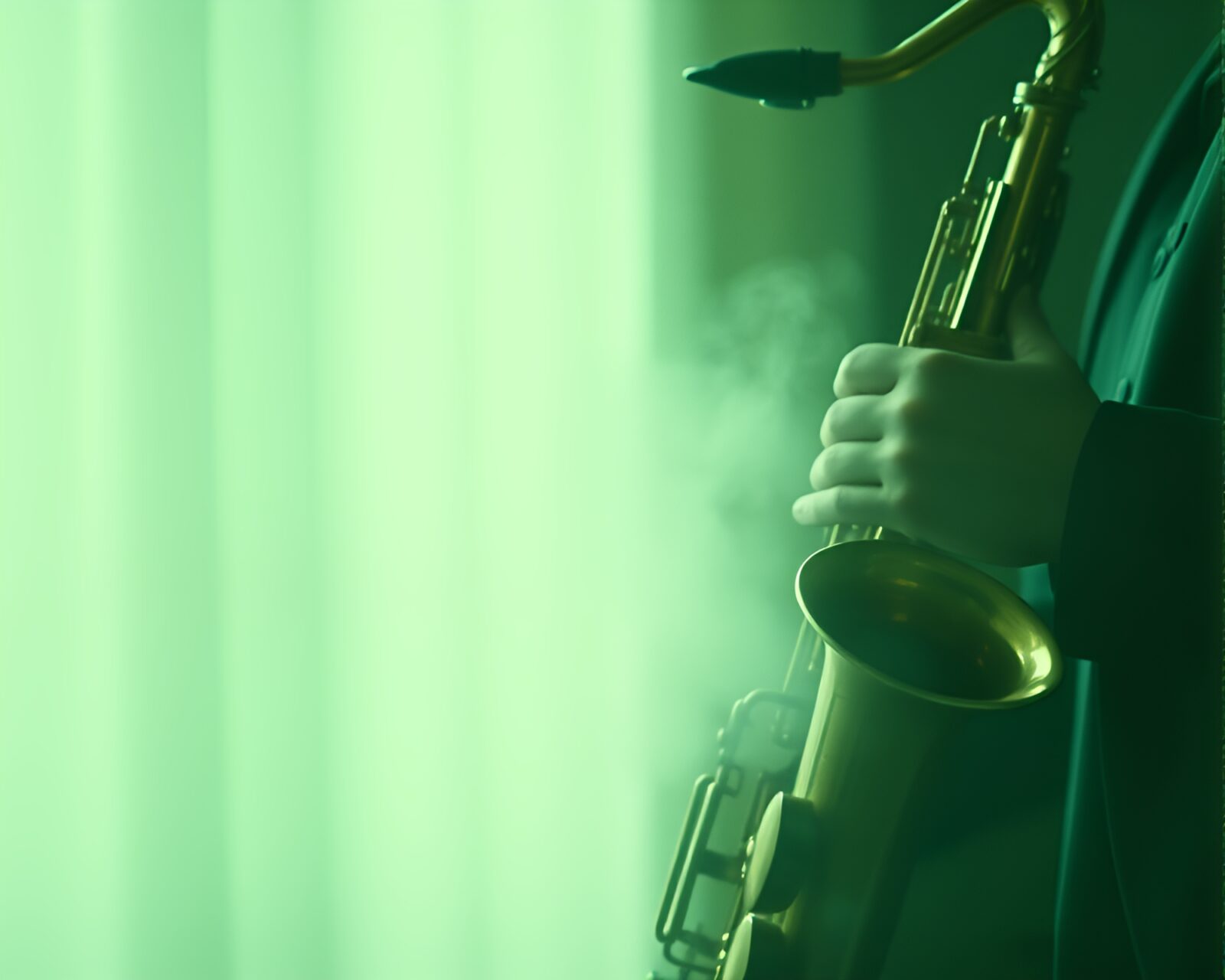 Dreamy image of a saxophonist in mint green light