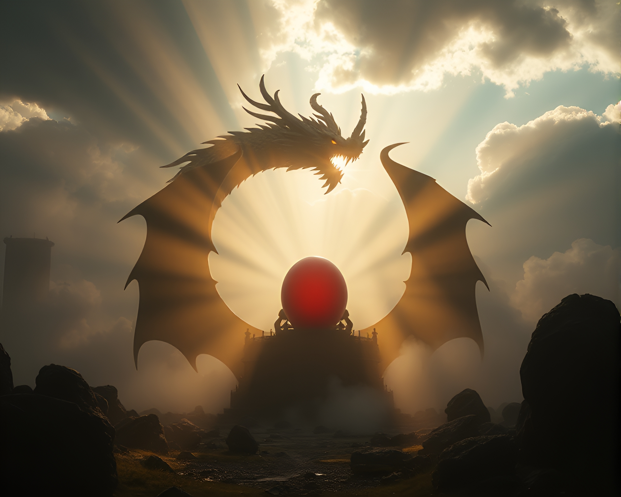 Divine Light Surrounds Enigmatic Dragon Egg Composition – free AI stock image