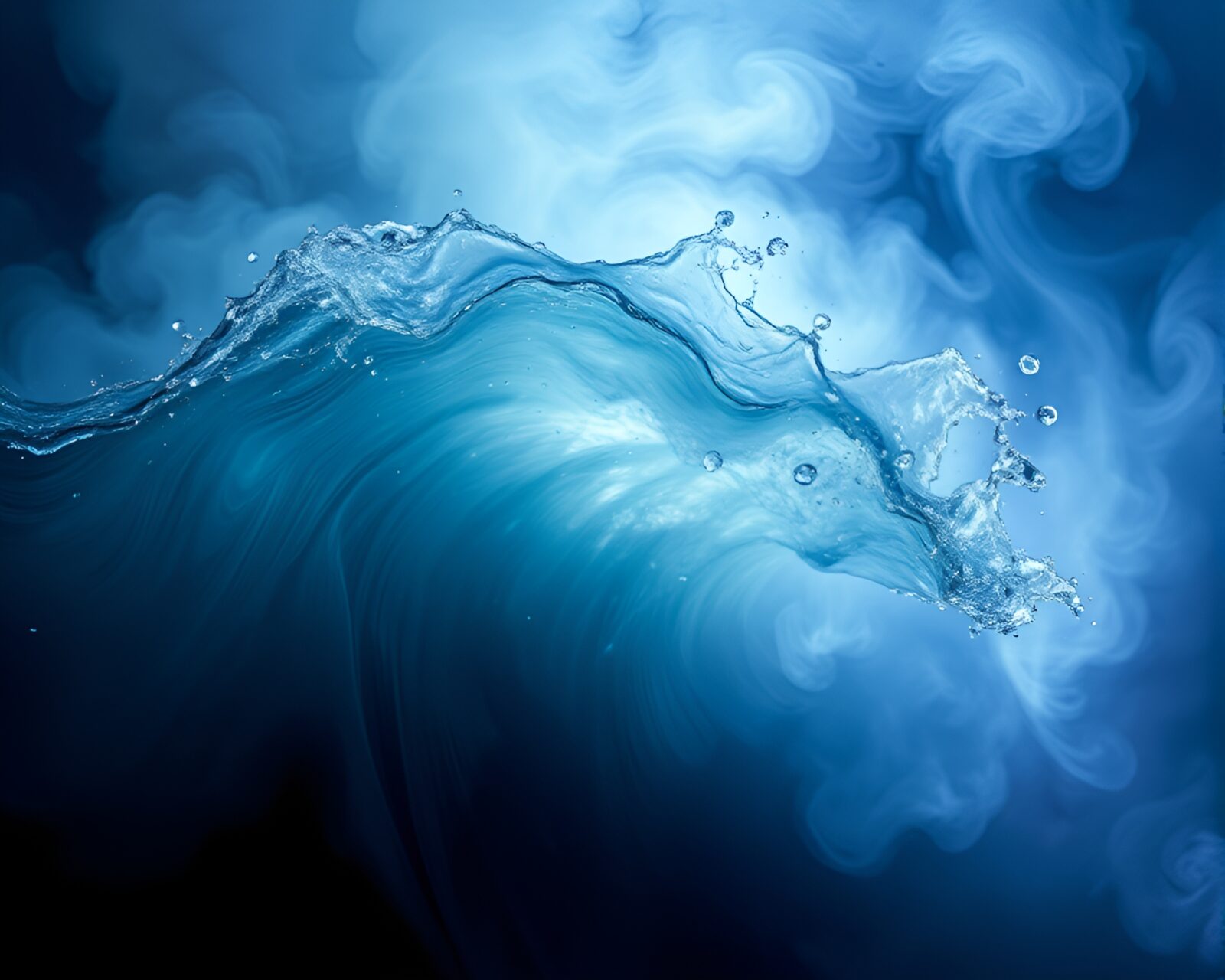 Colorful swirls of water in smoky spotlight haze