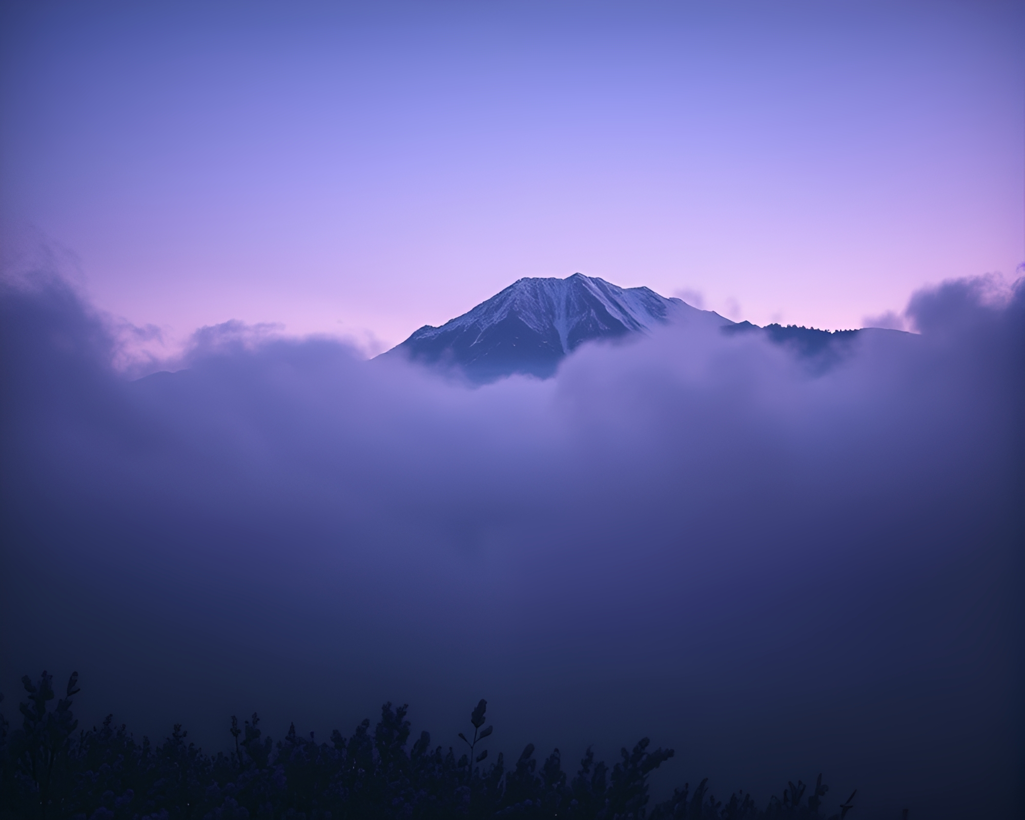 Mystical Mist: Lavender Twilight over Mountain – free AI stock image