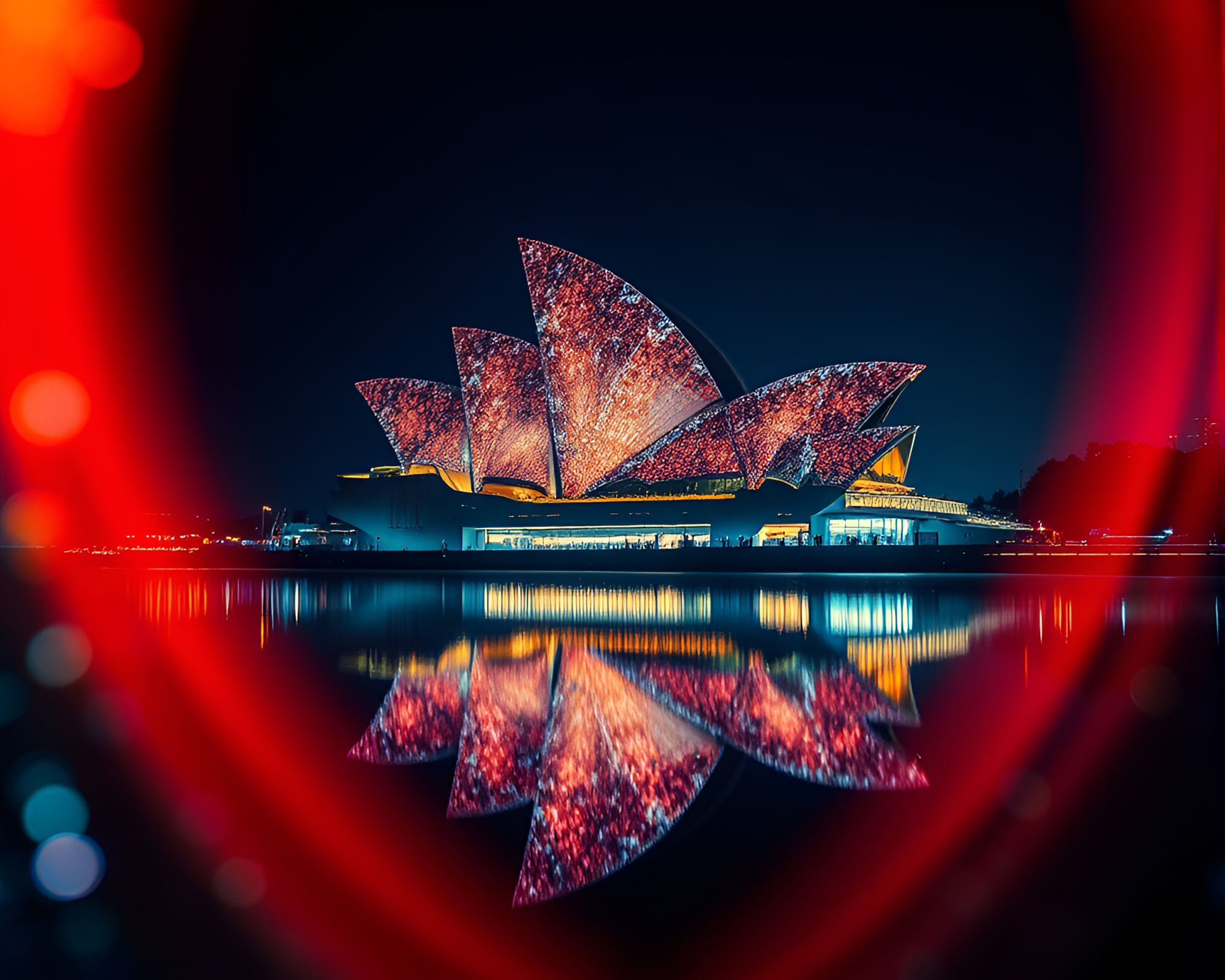Ethereal Phoenix Opera-House Reflection Silhouette Art – free AI stock image