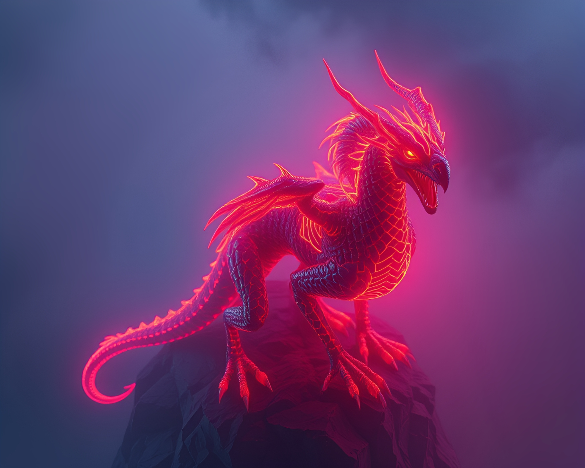 Neon Cerberus in CGI Bird’s Eye View – free AI stock image