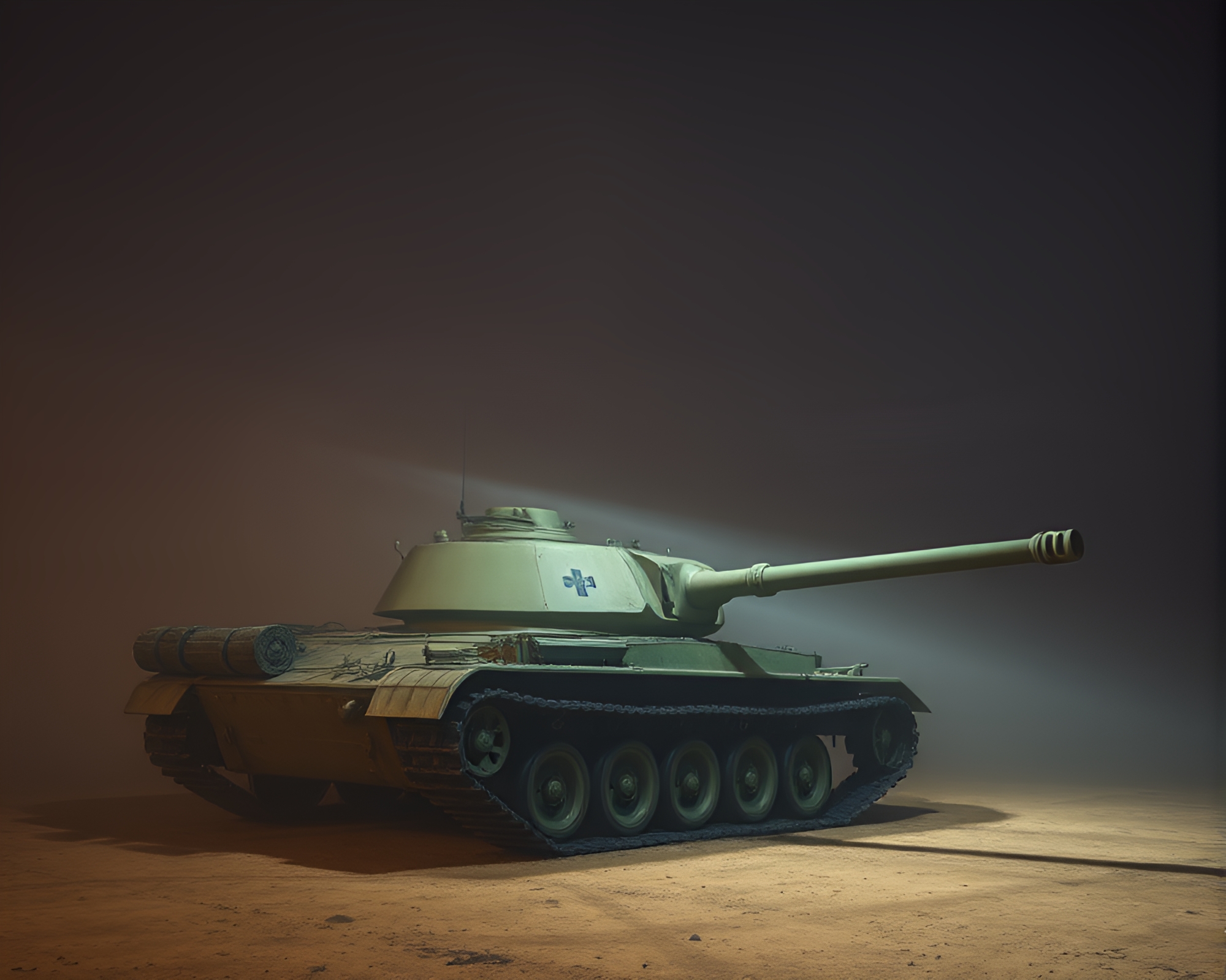 Armored Tank in Golden Spiral Fog – free AI stock image