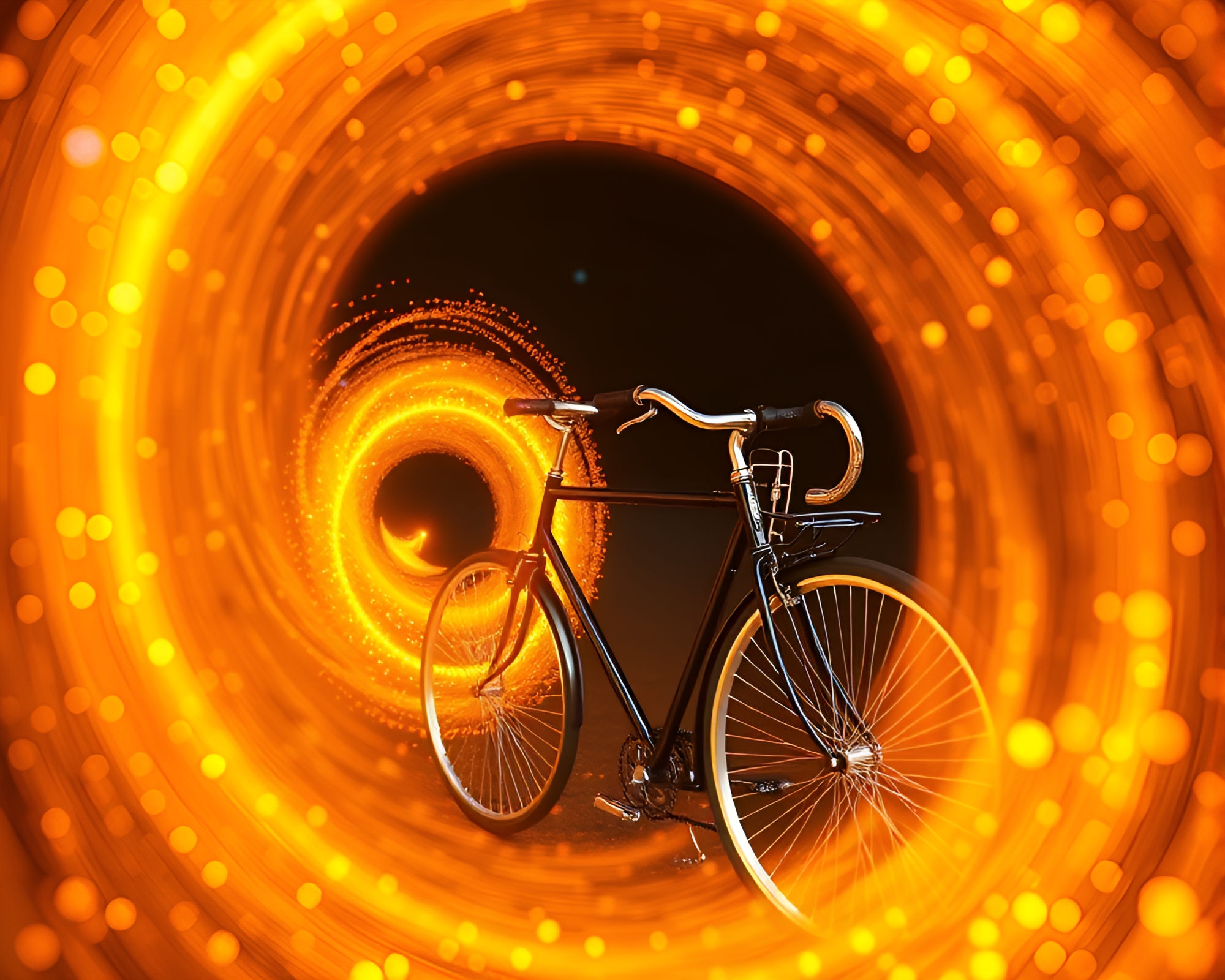 Golden Spiral Bicycle in Color Field Painting with CRT Flicker – free AI stock image