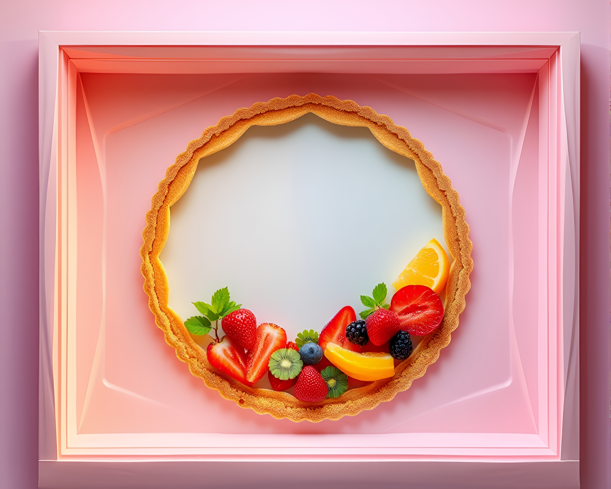 Planetary Pastel Origami Fruit Tart Composition – free AI stock image