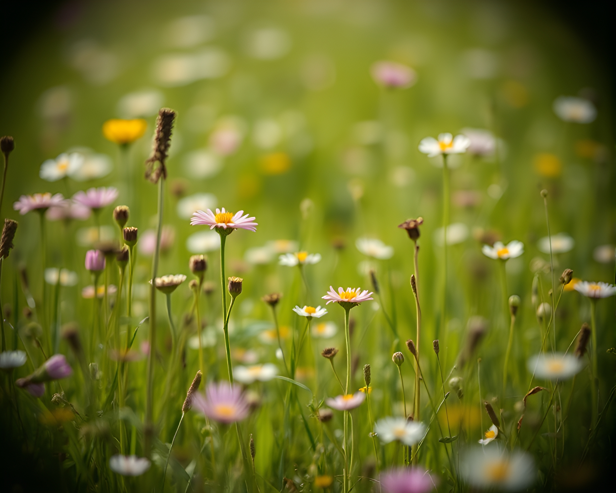 Enchanted Meadow Blooms with Crosshatch Magic – free AI stock image