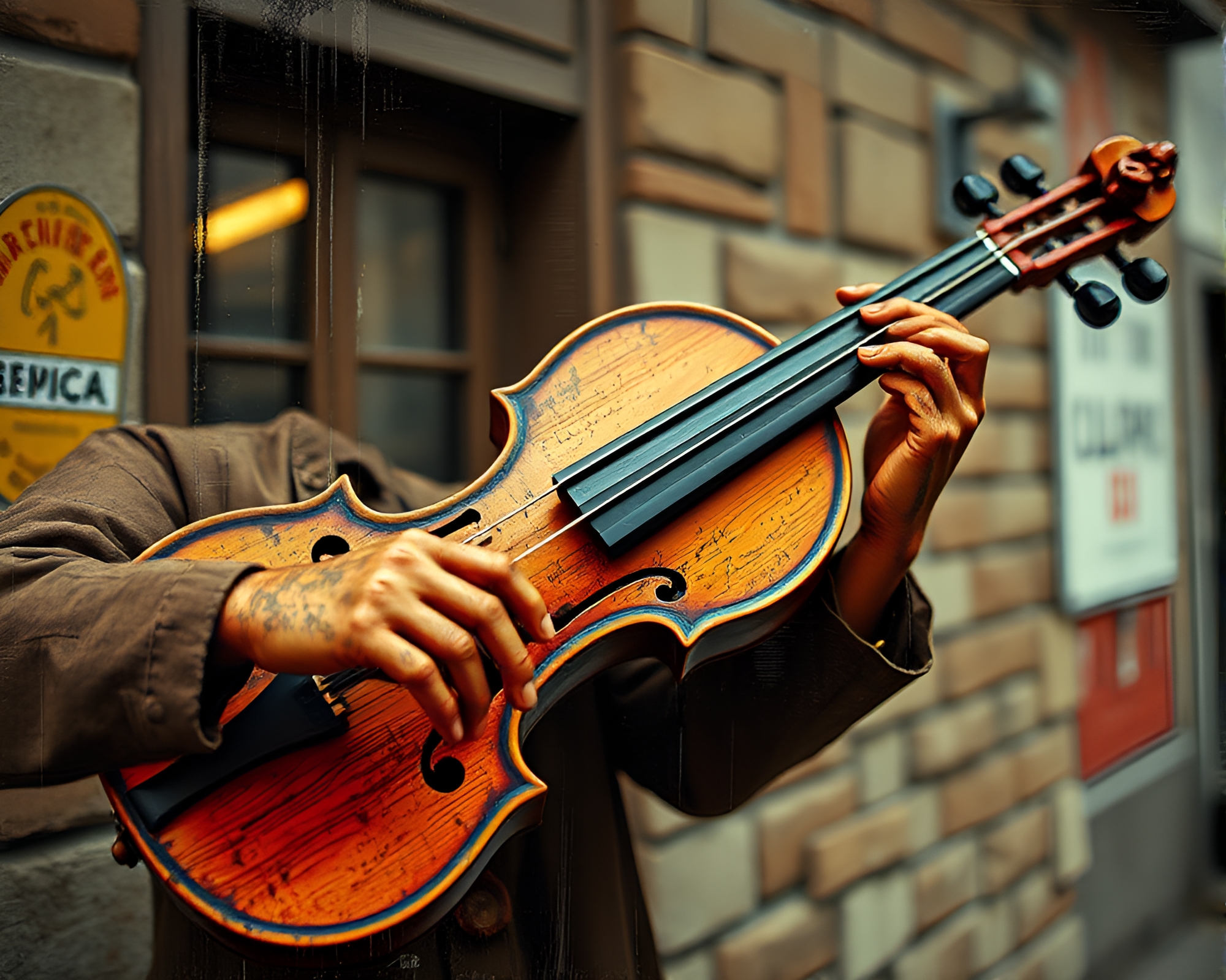 Vintage Film Noir Violin Art Tags – free AI stock image
