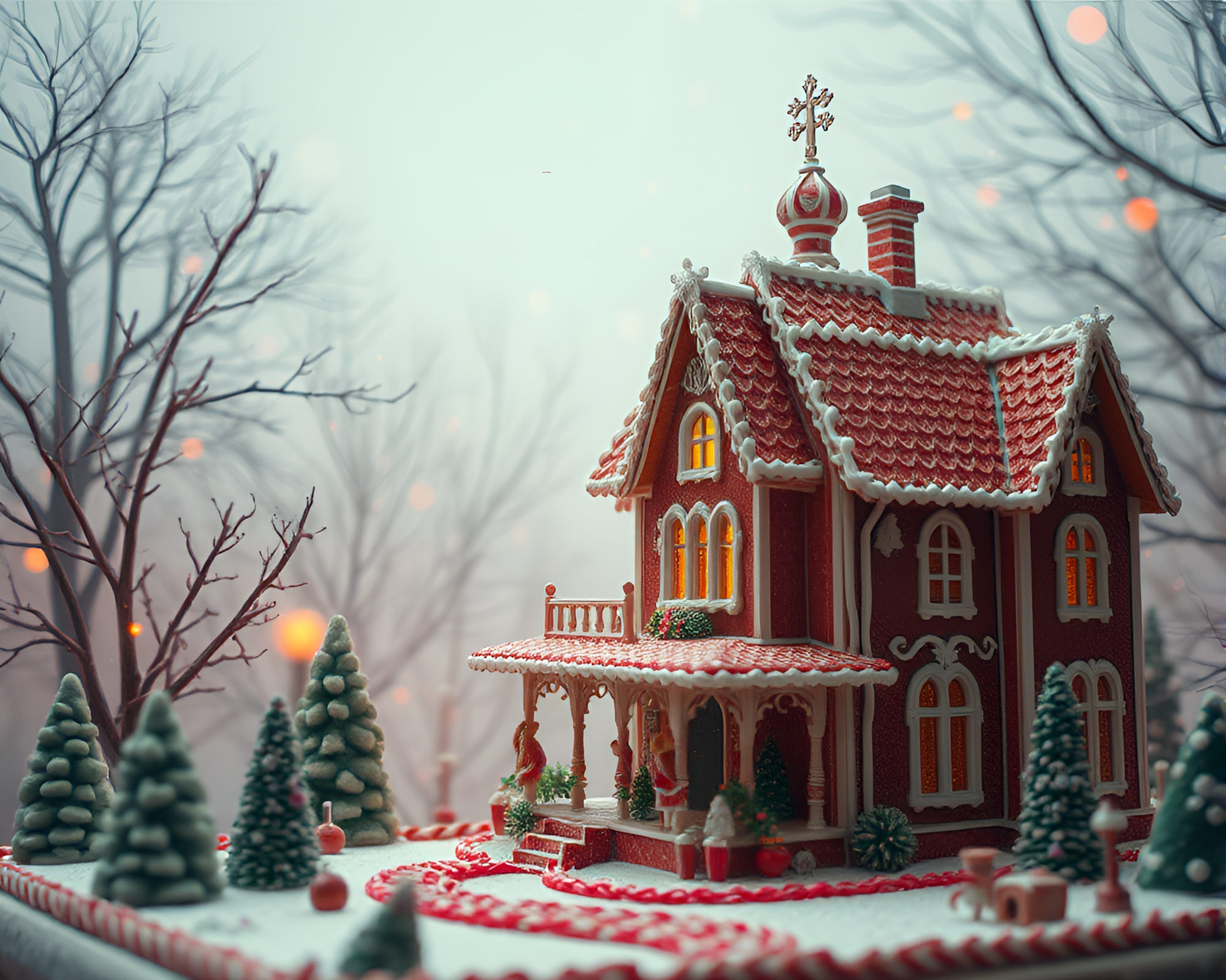 Distorted Gingerbread House in Dreamy Dystopia – free AI stock image