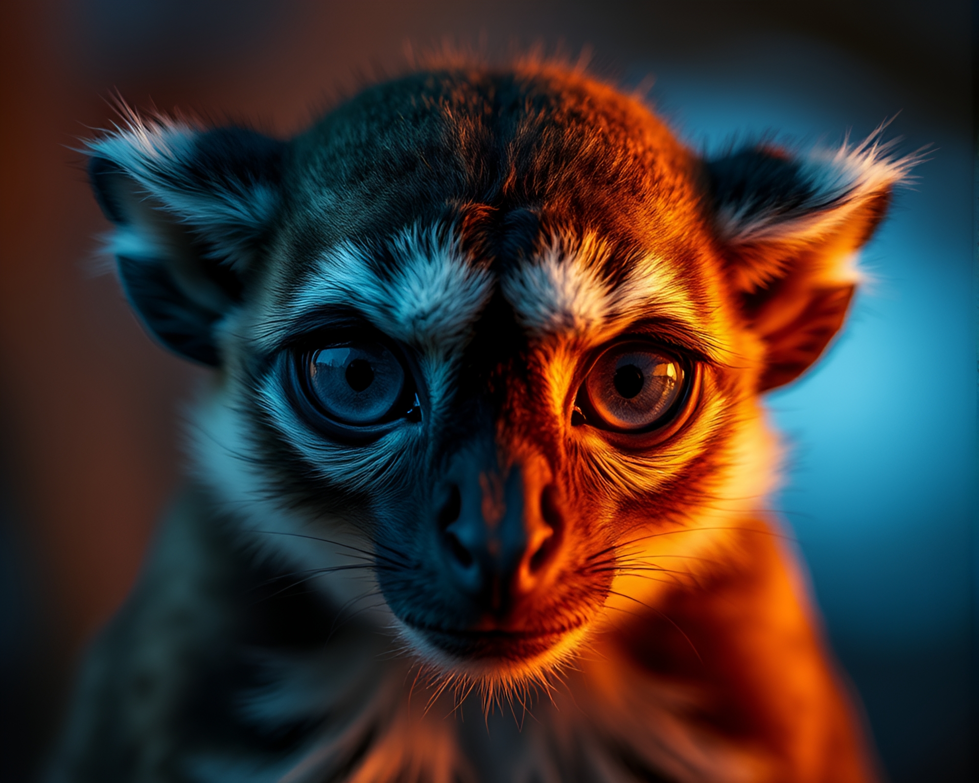 Lemur Family Bathed in Blue Hour with Split Focus – free AI stock image