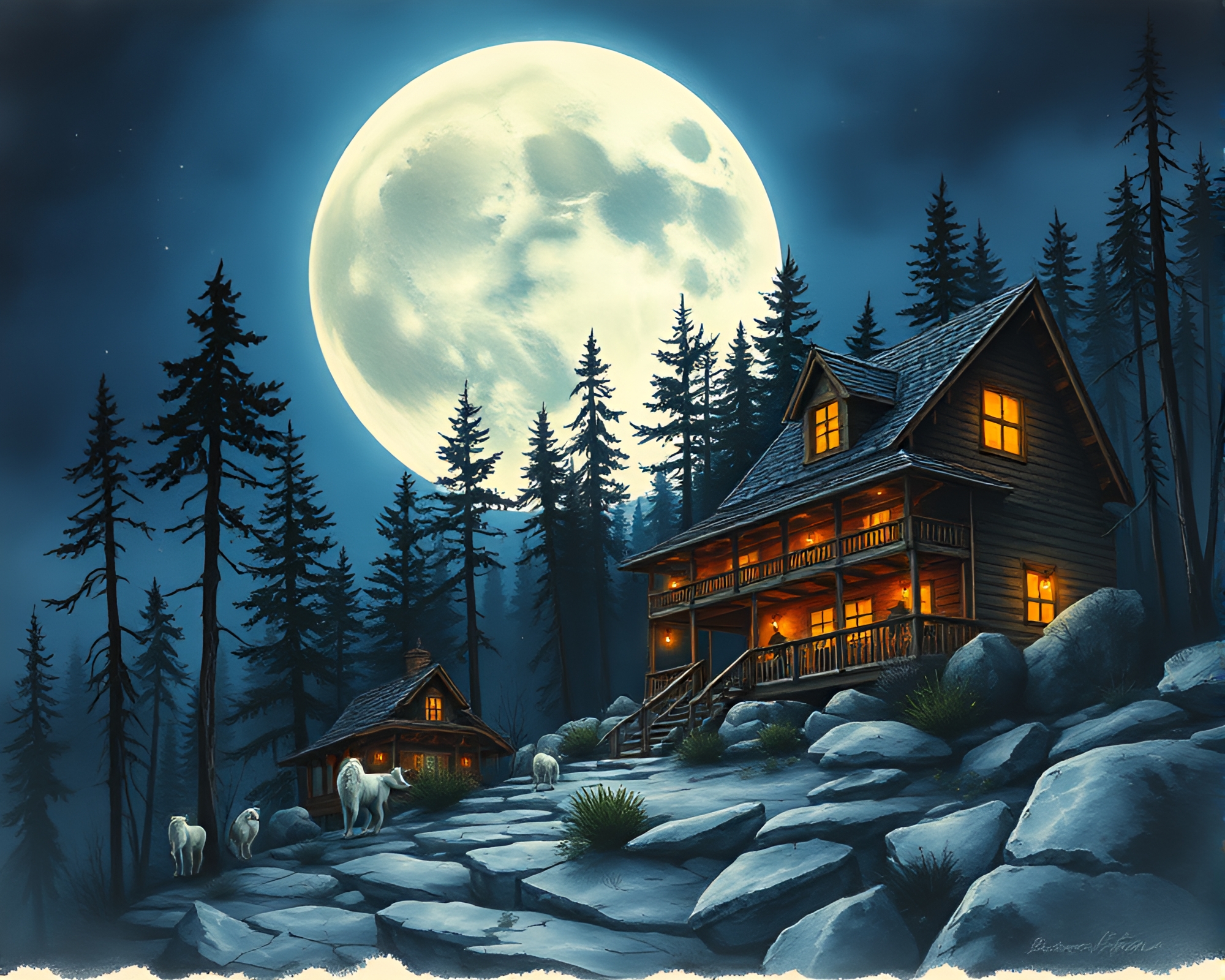 Moonlit Wolf Amid Cracked Earth, Strobe Lights – free AI stock image