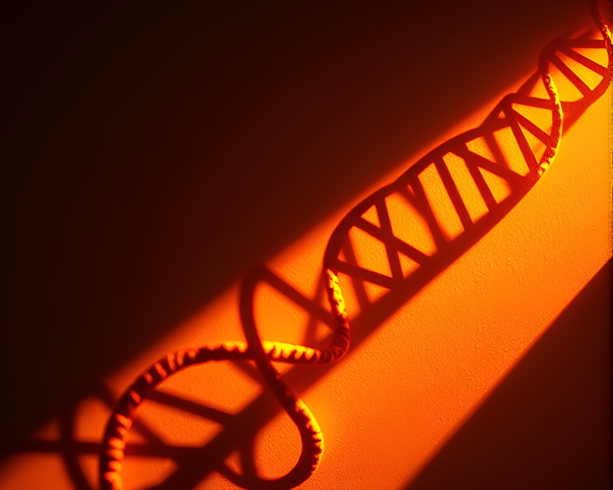 DNA Helix in Cybernetic Stencil Shadow at Golden Hour – free AI stock image