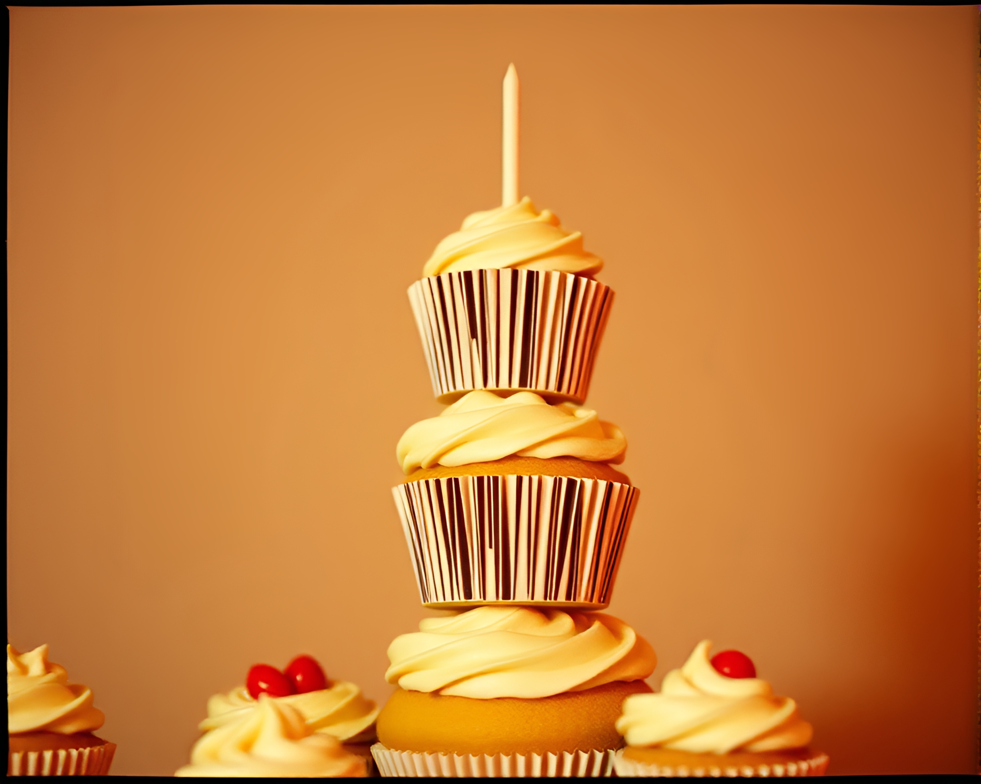 Grainy Film Cupcake Tower with Barcode Stripe – free AI stock image