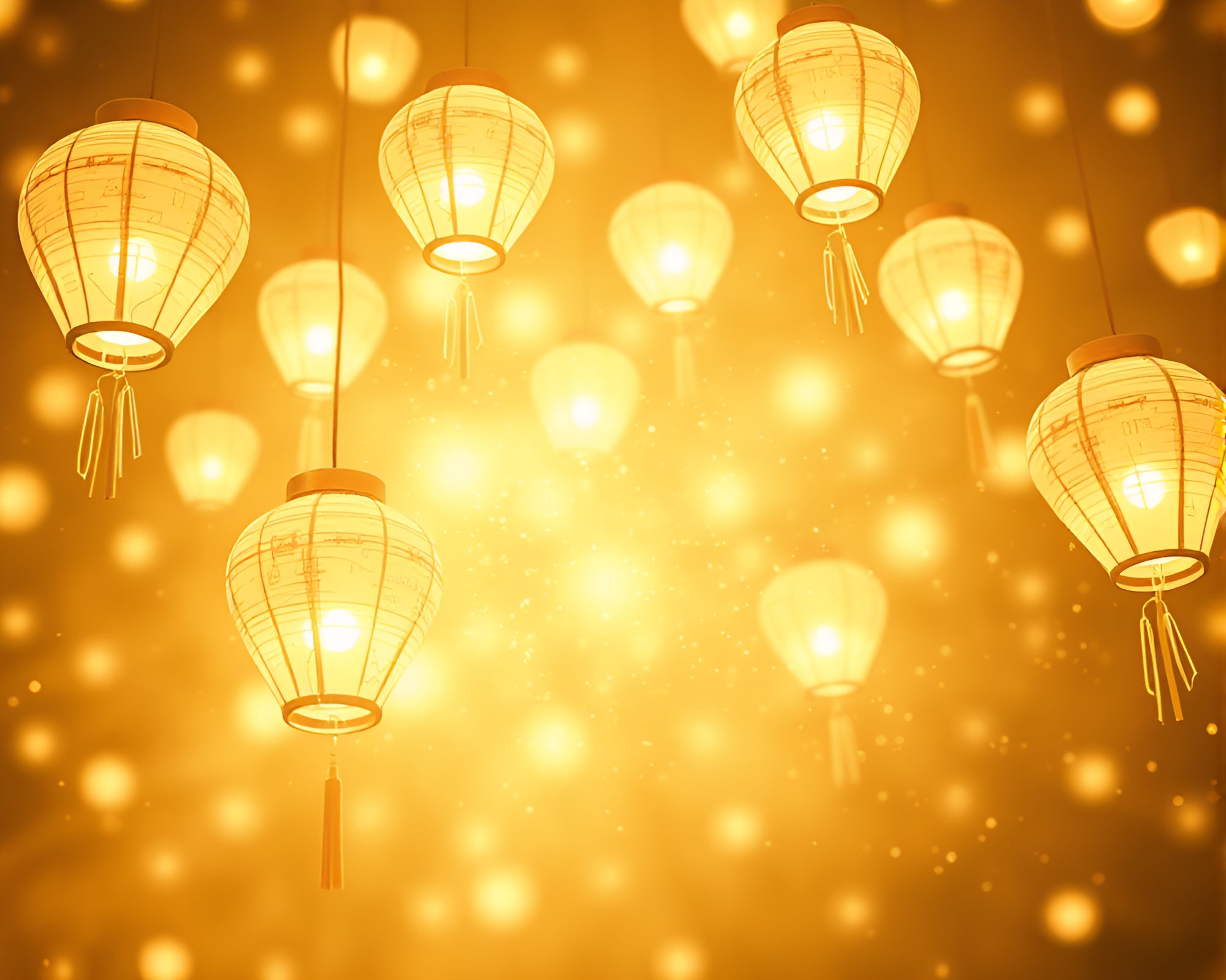 Fractal Floating Lanterns Illuminated in Off-White Glow – free AI stock image