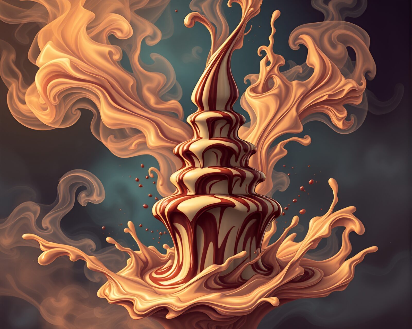 Comic-style chocolate fountain against cosmic background