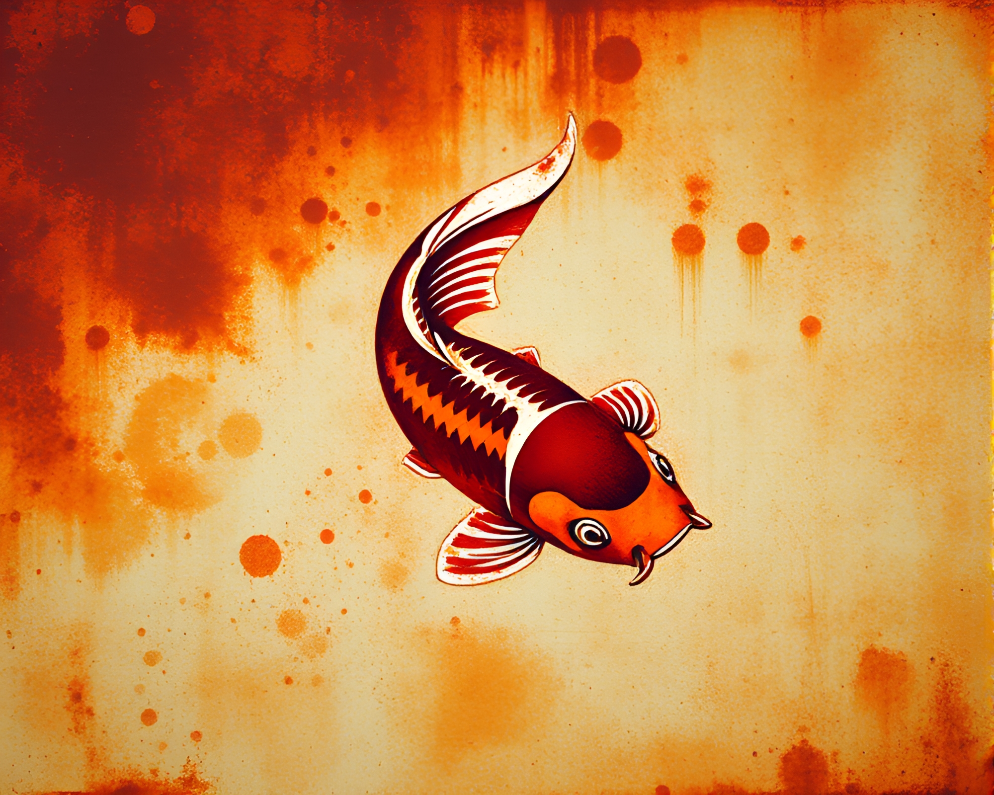 Rustic Koi Pond: Warm Sunset Geometric Abstraction – free AI stock image