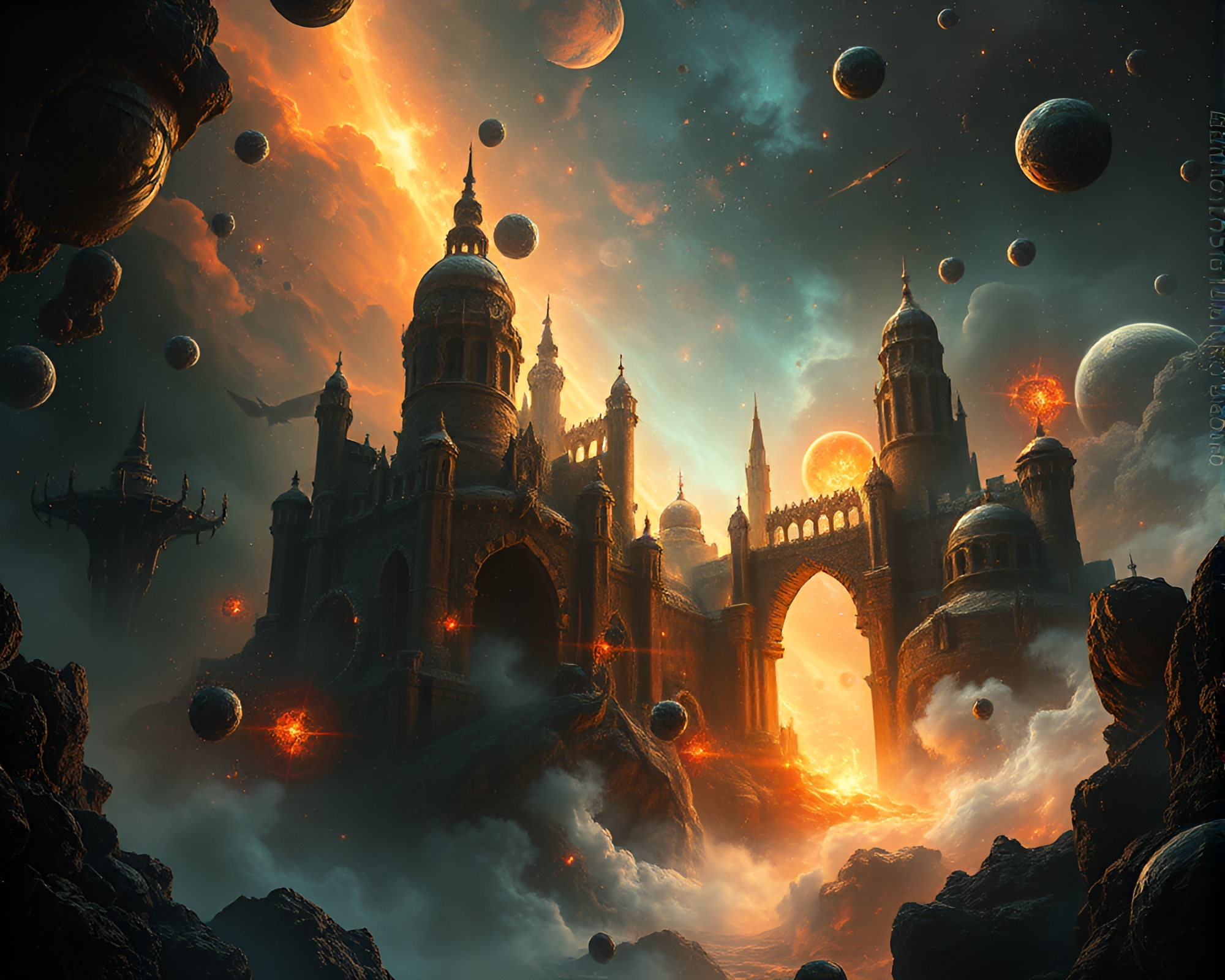 Fractal Sorcery in Space Habitat Matte Painting – free AI stock image