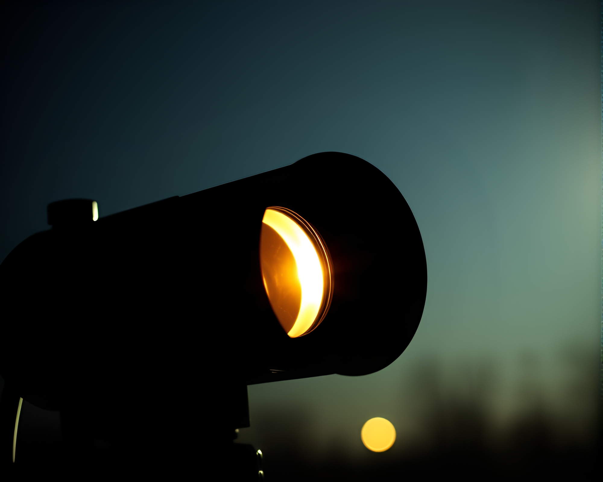 Vintage telescope silhouette under film burns spotlight – free AI stock image