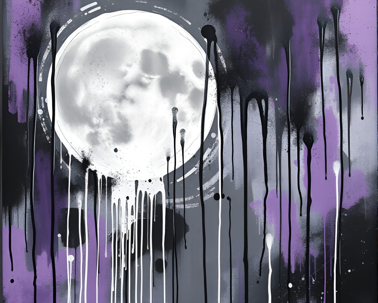 Abstract expressionism with ultraviolet style graffiti drips in grayscale