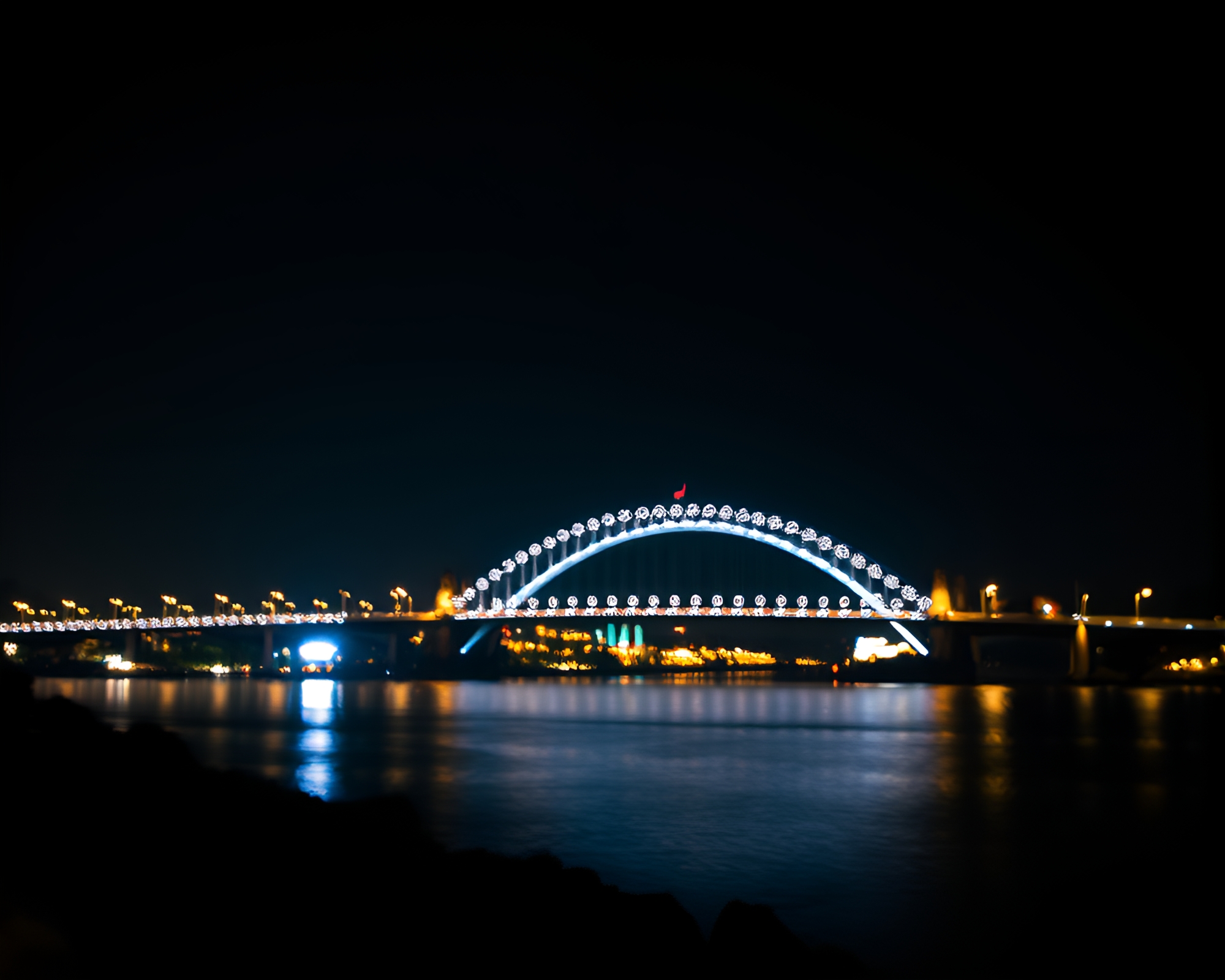 Tapestry of Light: Pointillist Arch Bridge Artwork – free AI stock image