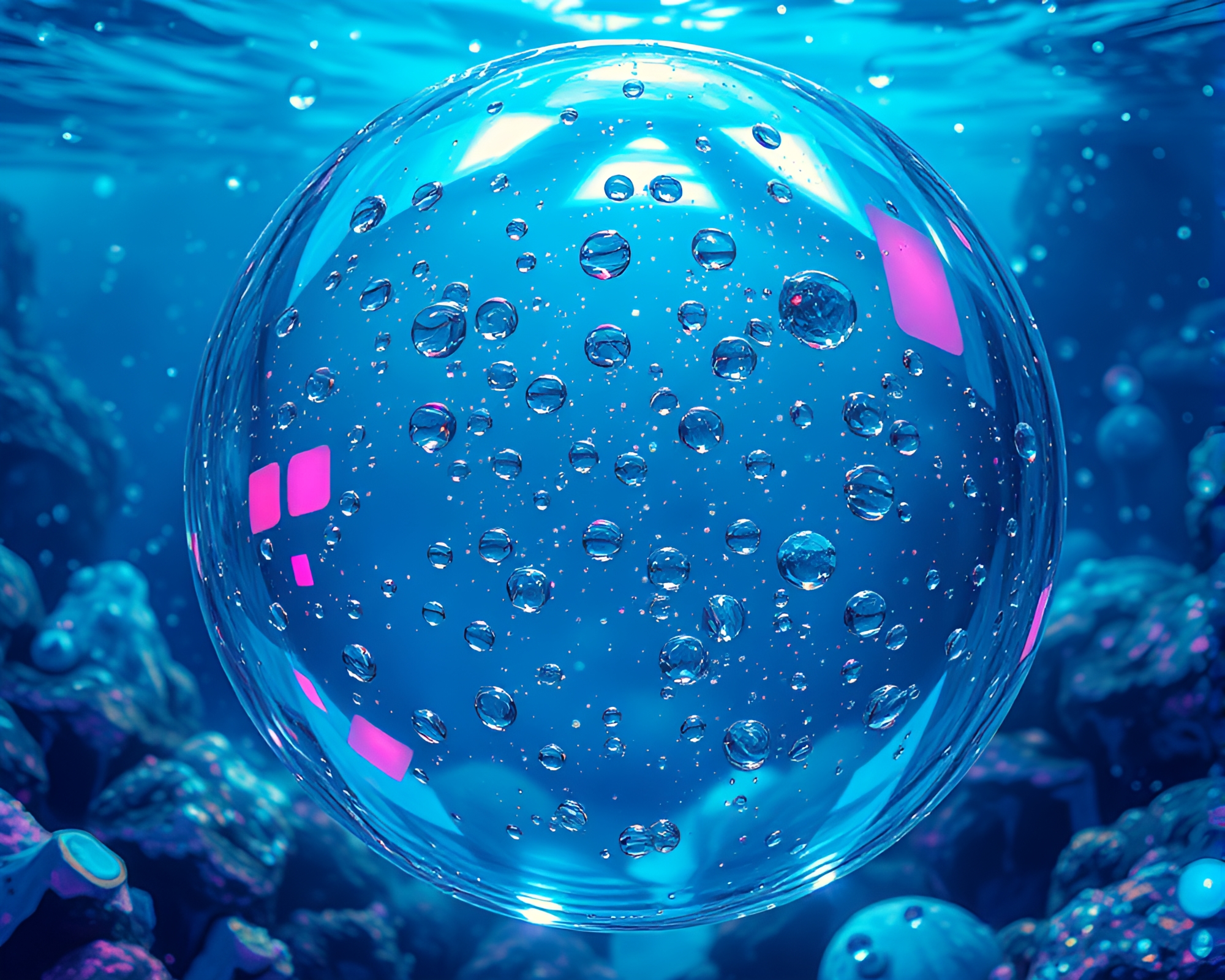 Glitchy Manga Dome Underwater with Glass Beads – free AI stock image