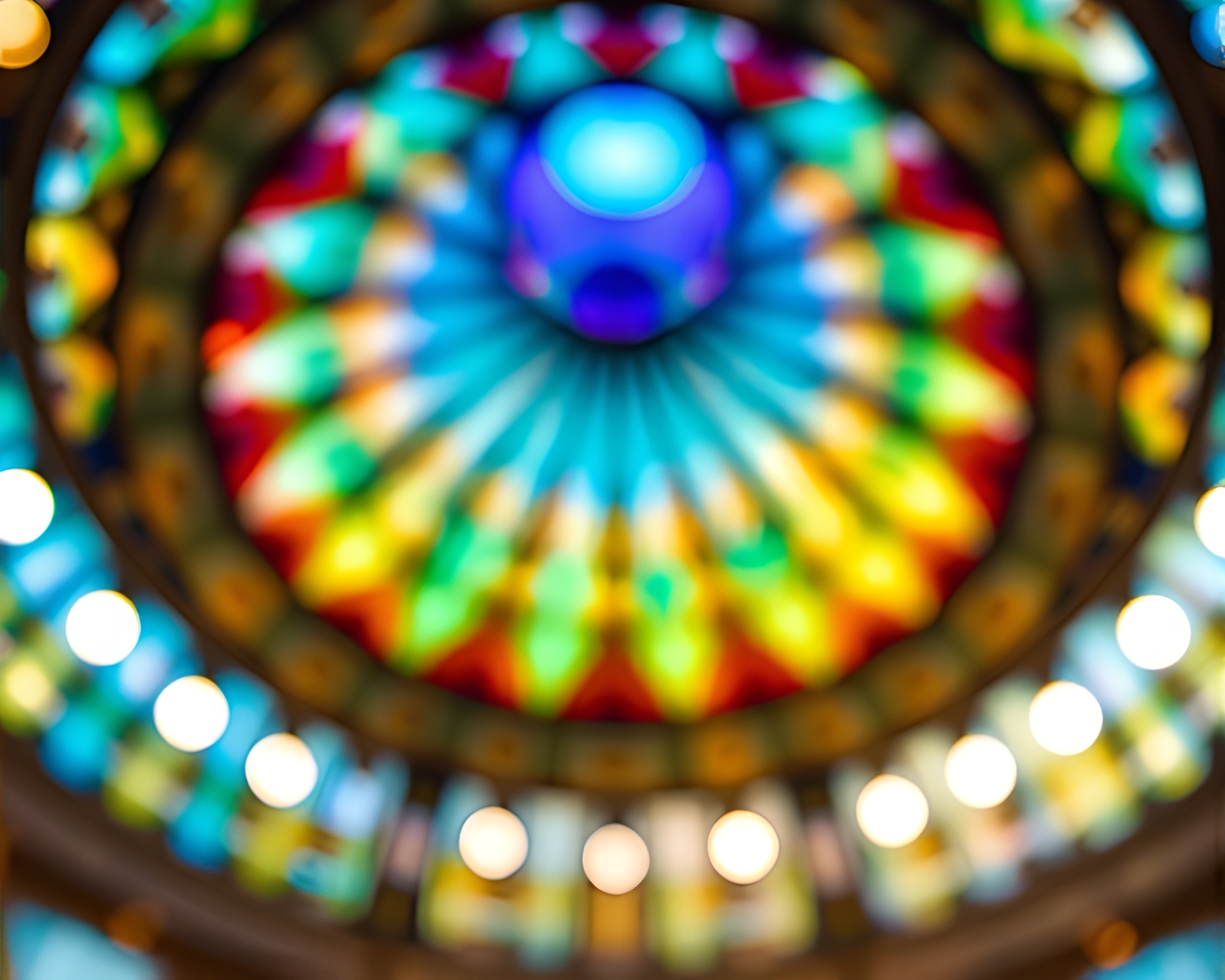 Kinetic Stained Glass Dome Bokeh Composition – free AI stock image