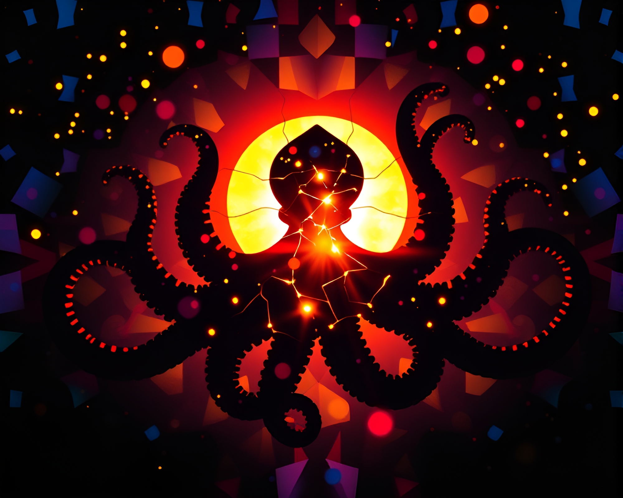 Underwater Octopus Fresco Kaleidoscope Art – free AI stock image