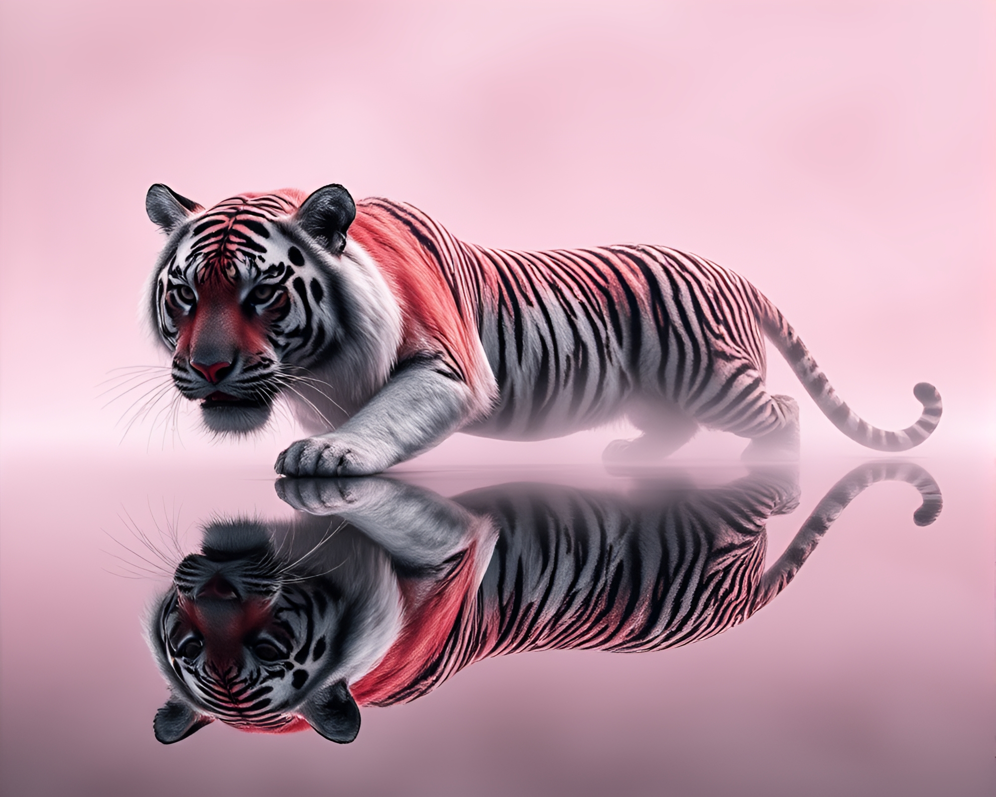 Tiger Shadow in Chrome Reflections – free AI stock image