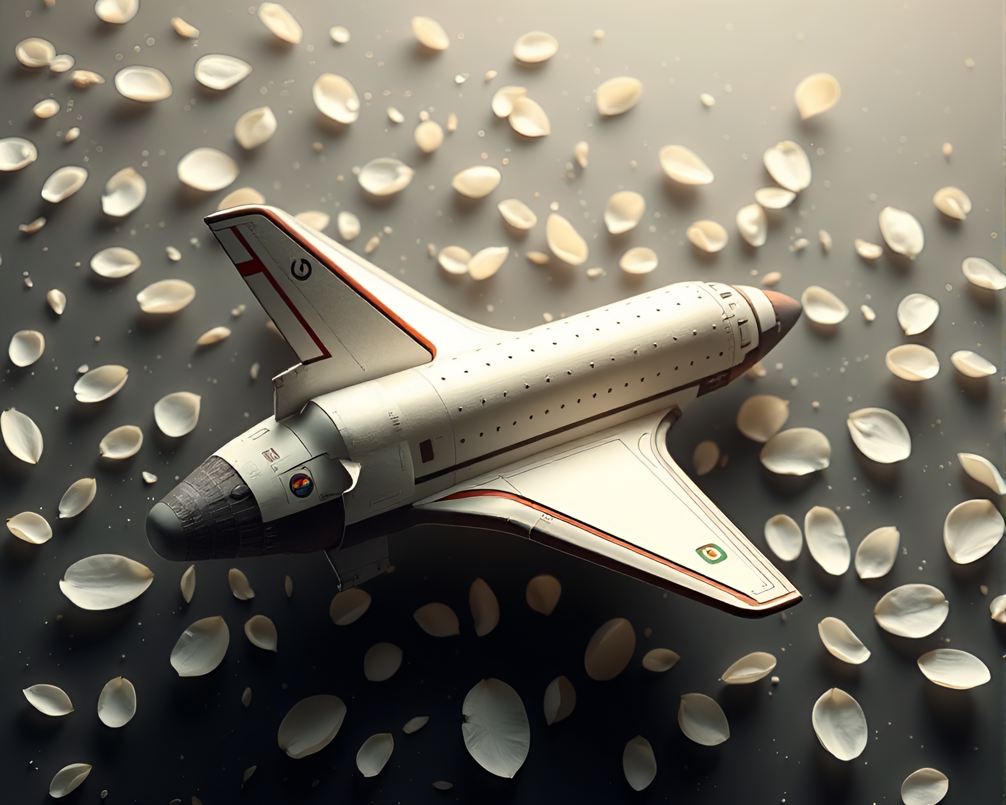 Space Shuttle Among Ivory Flower Petals – free AI stock image