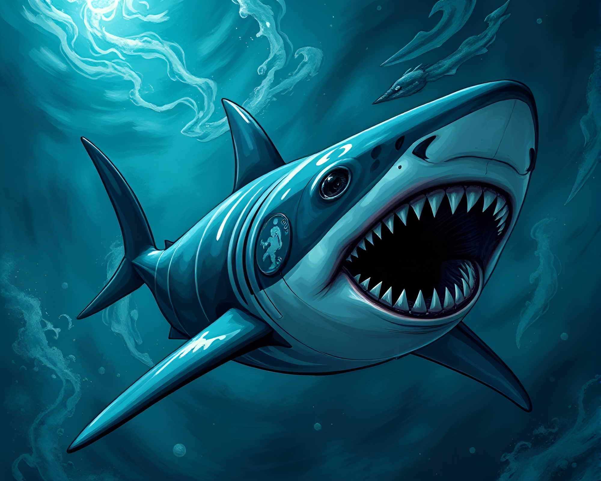 Deep Sea Encounter: Shark’s Indigo Mystique – free AI stock image