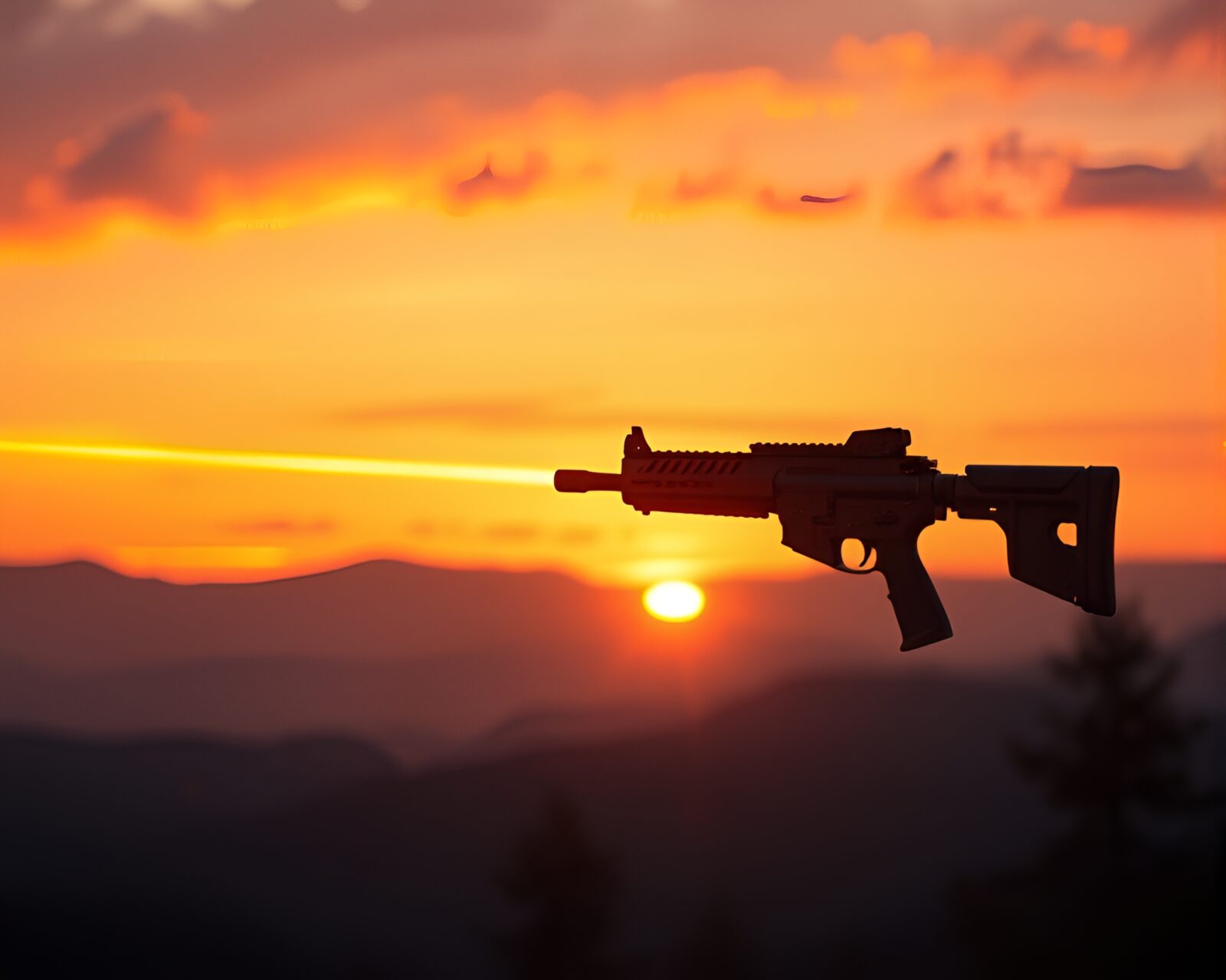 Abstract plasma rifle design in golden hour lighting