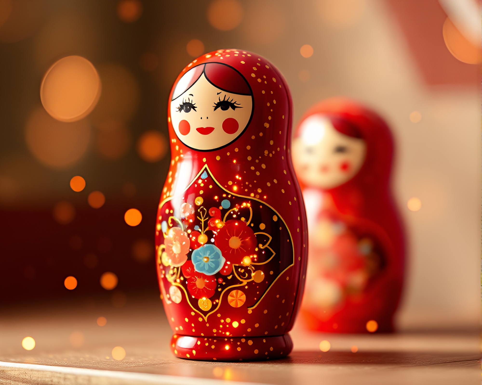 Pixel Art Matryoshka Doll Floating Particles Composition – free AI stock image