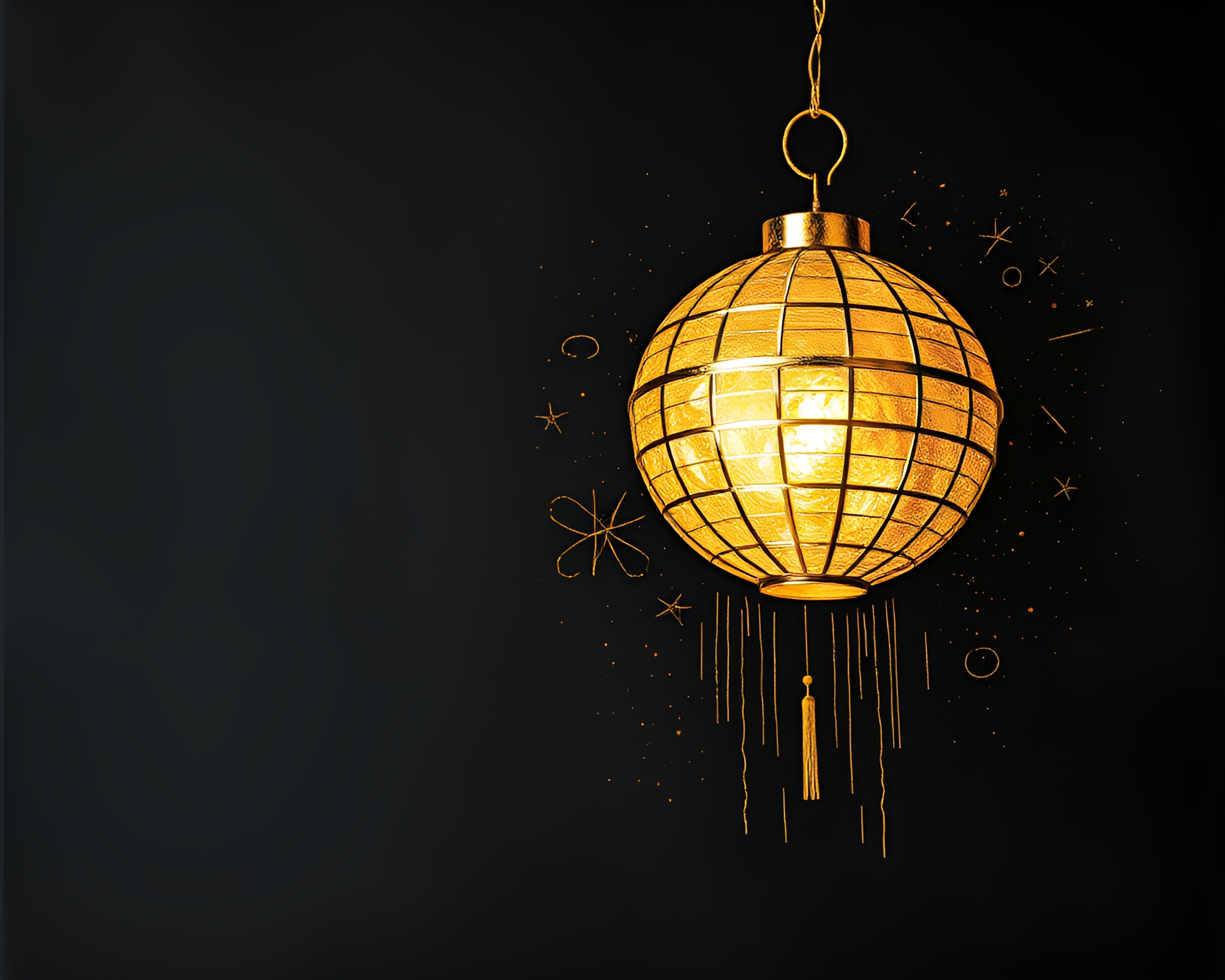 Glimmering Paper Lantern Bursting with Gold Foil Details – free AI stock image
