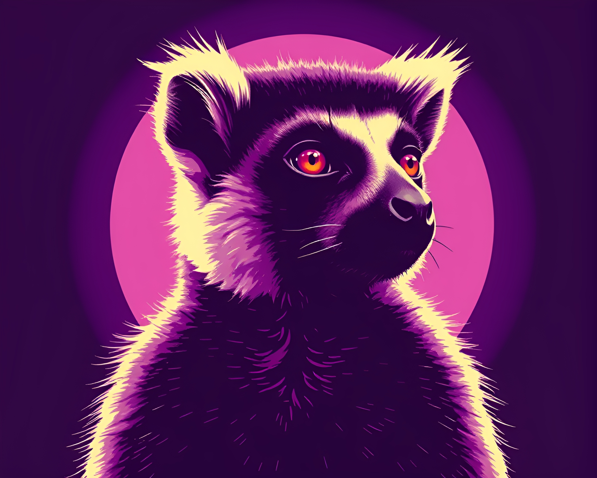 Futuristic Vector Lemur in Amethyst Halftone – free AI stock image