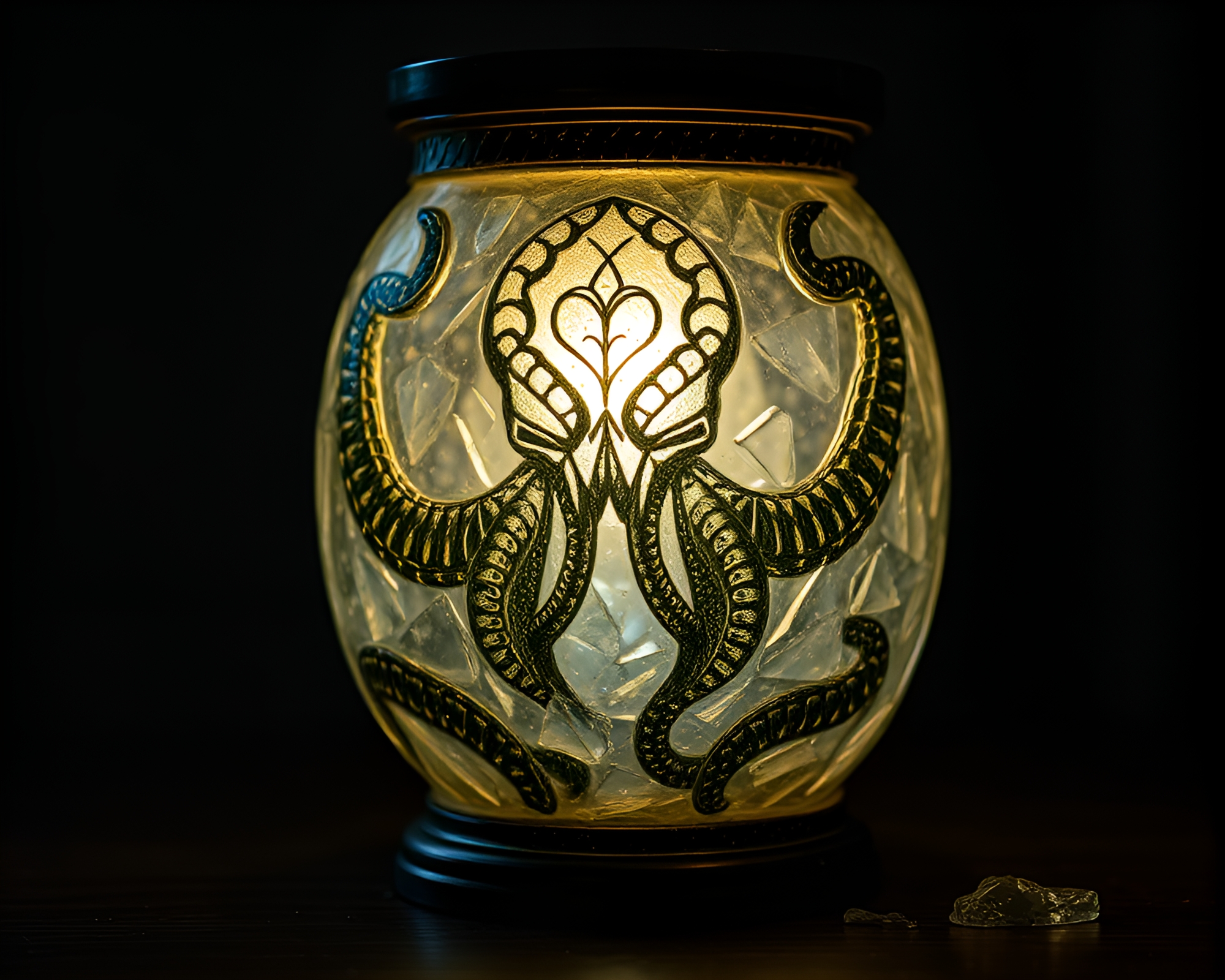 Engraved Glass Shard Kraken Under Lantern Light – free AI stock image
