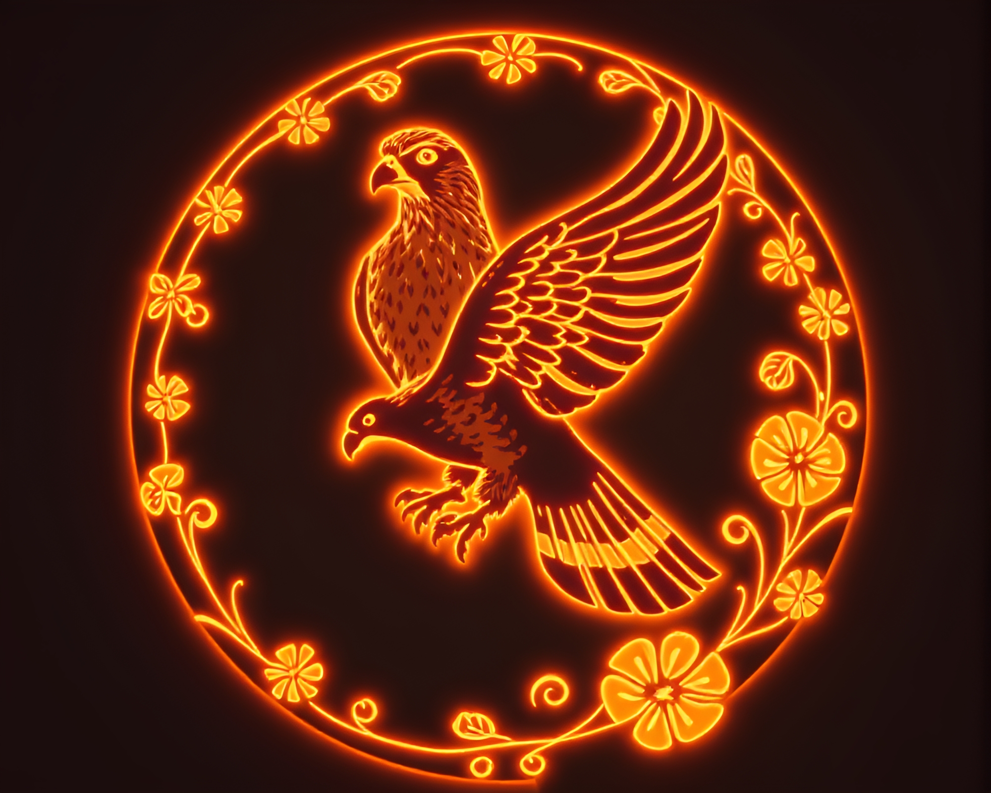 Majestic Falcon with Engraved Wings in Digital Bloom – free AI stock image