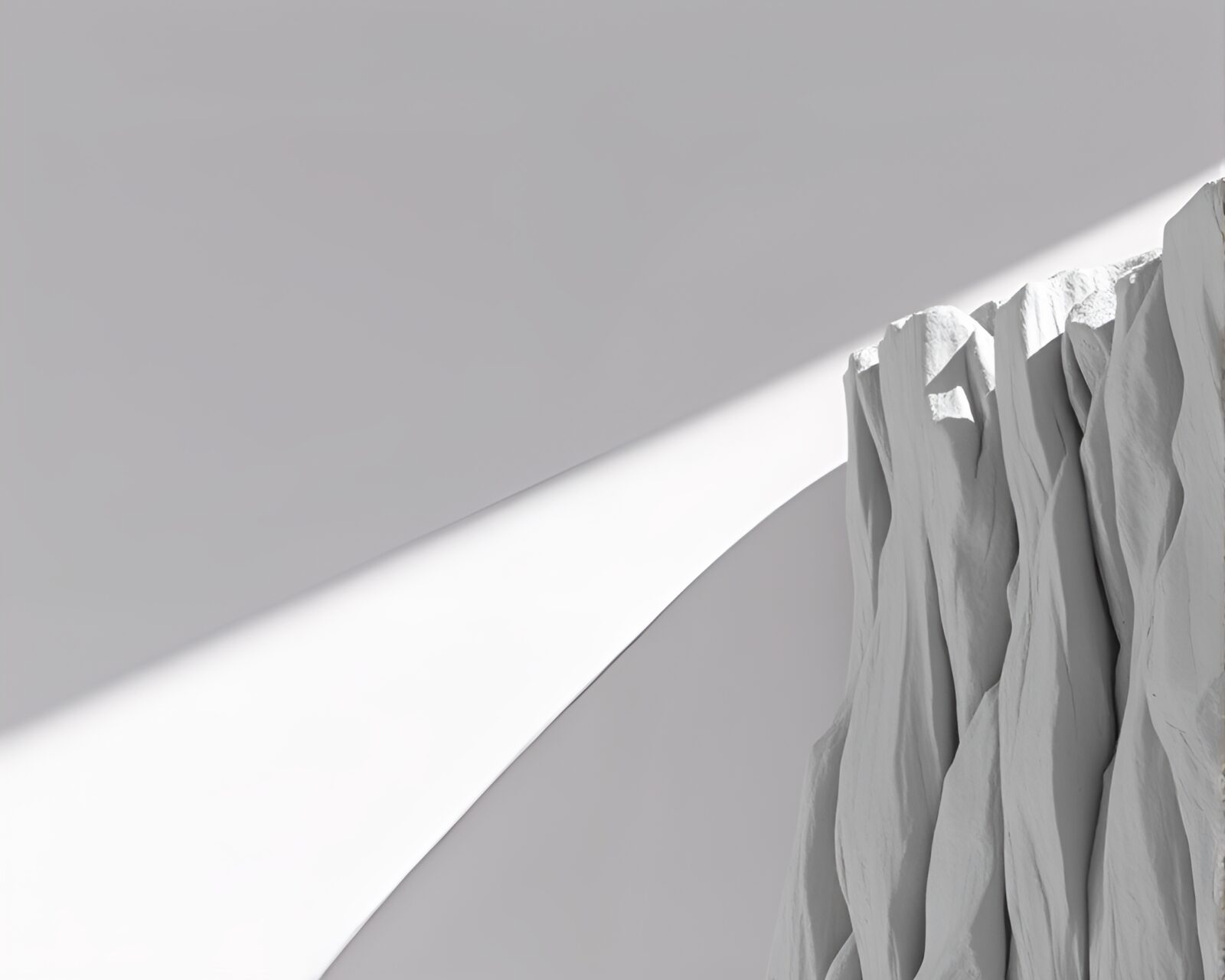 Robotic arm on cliffside with ominous shadow and procedural design