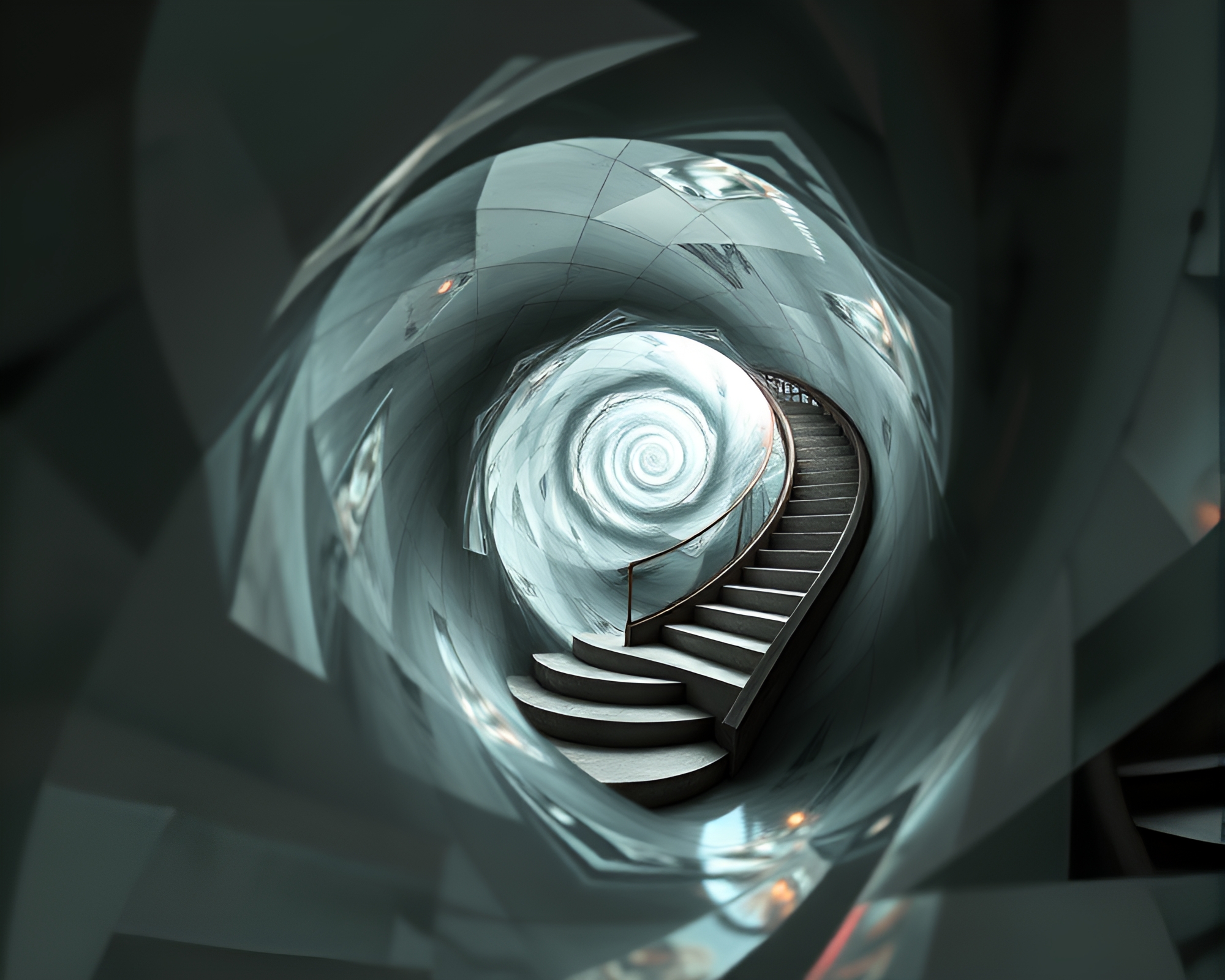Origami Escher Staircase with Holographic Swirls – free AI stock image