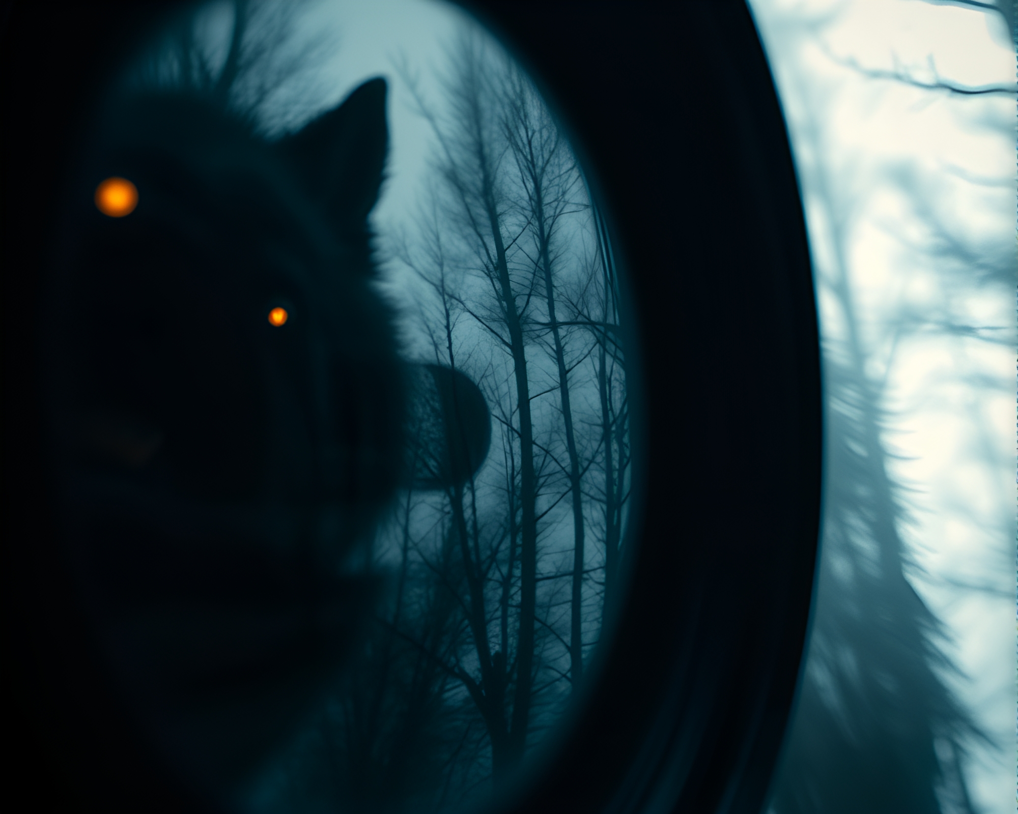 Werewolf Reflections in Lens Vignette – free AI stock image