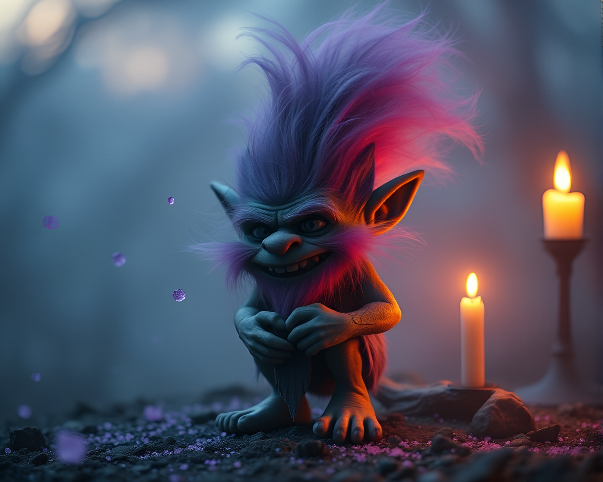 Mystical Troll in Candlelit Dust Dance – free AI stock image