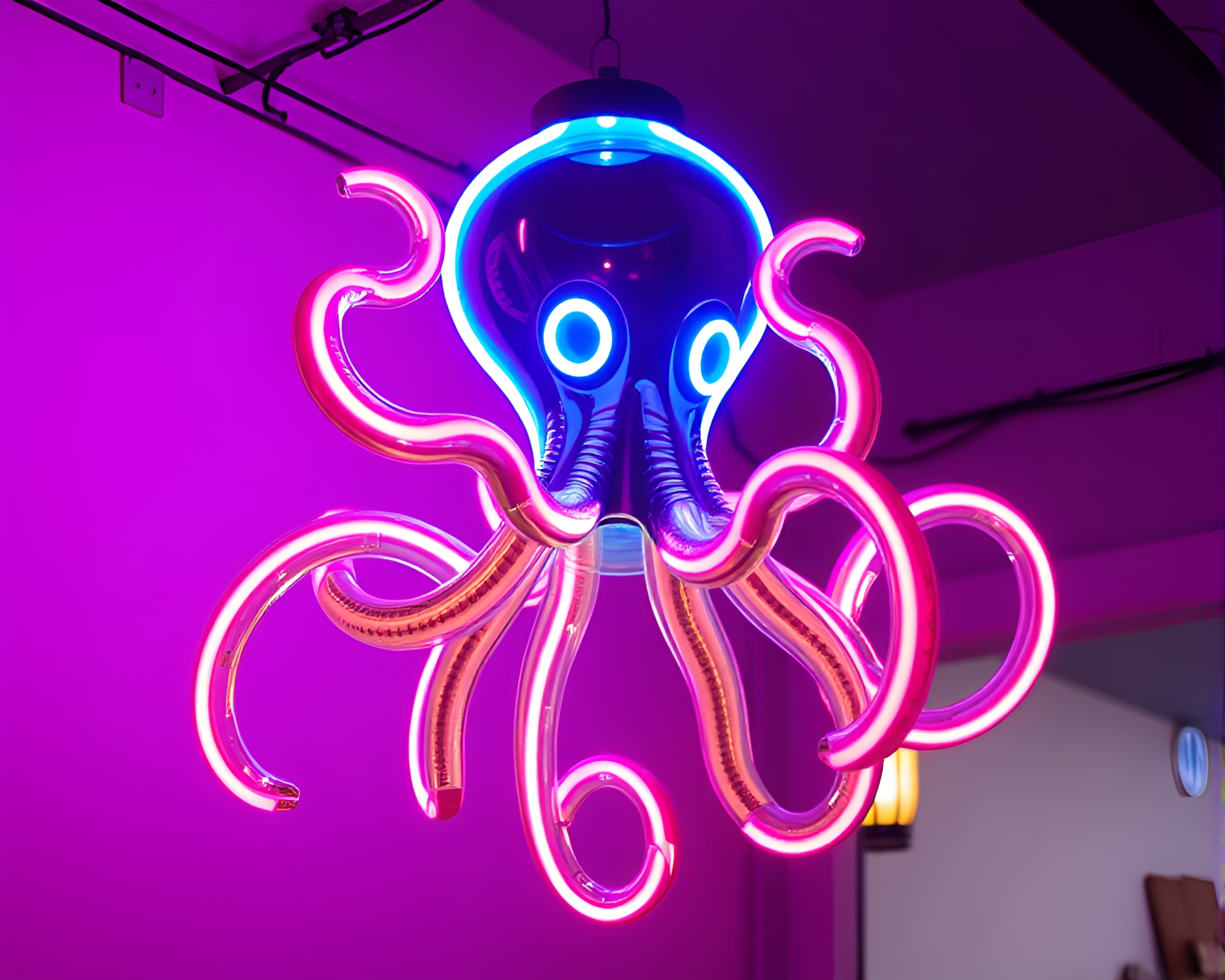 Vibrant Octopus Neon Illumination Artwork – free AI stock image