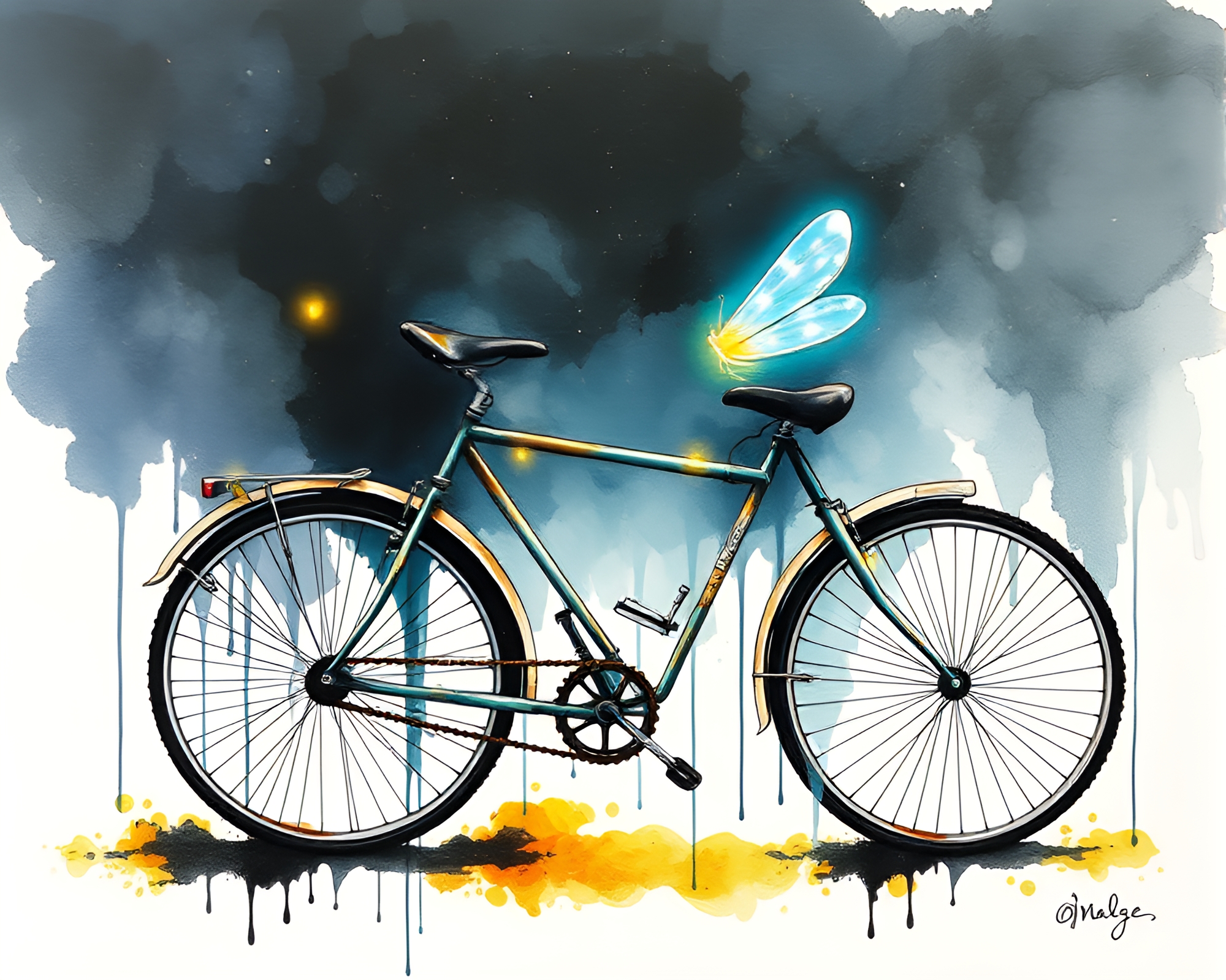 Bicycle ride through fiery firefly night – free AI stock image