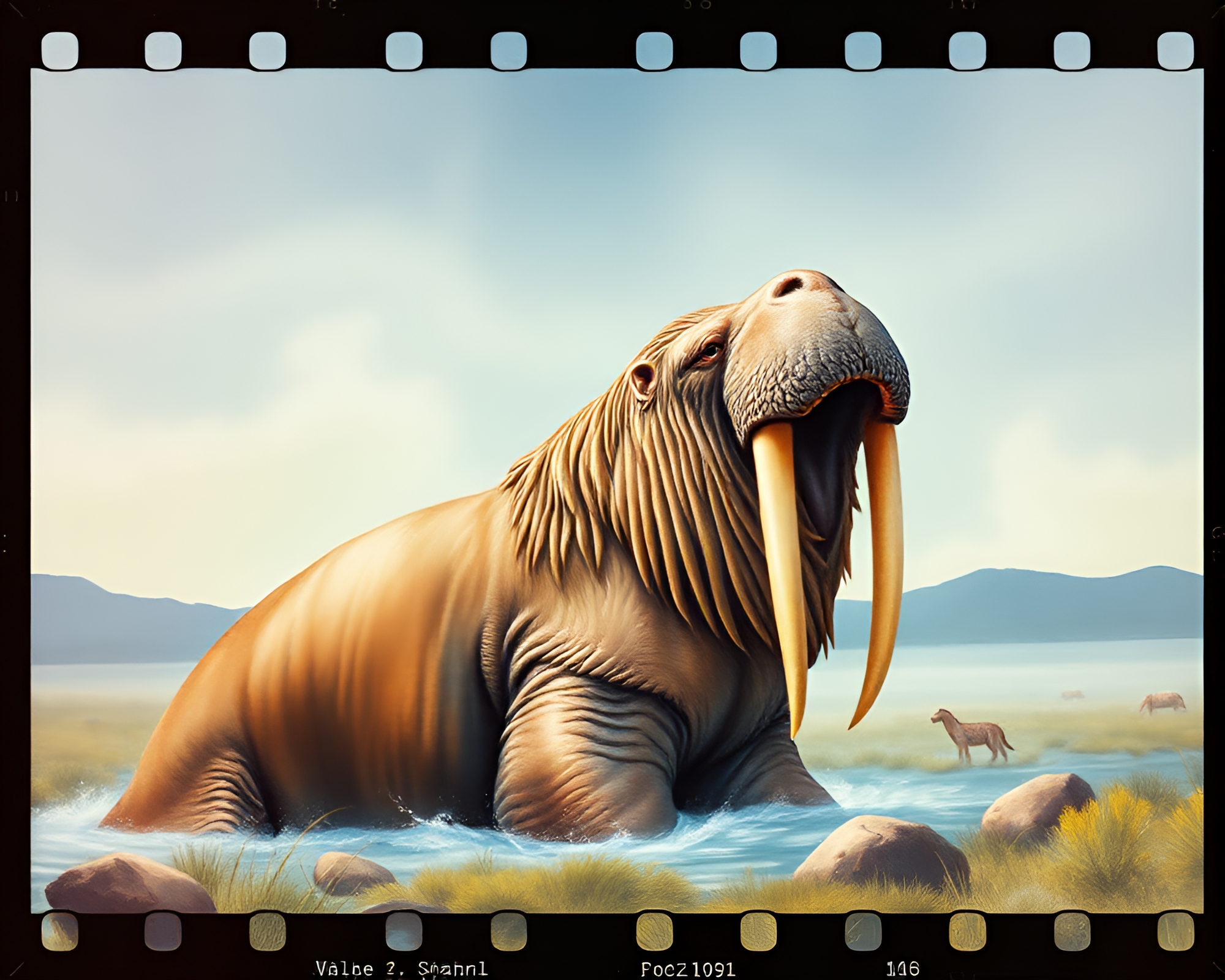 Surreal Watercolor Walrus with Film Sprockets – free AI stock image